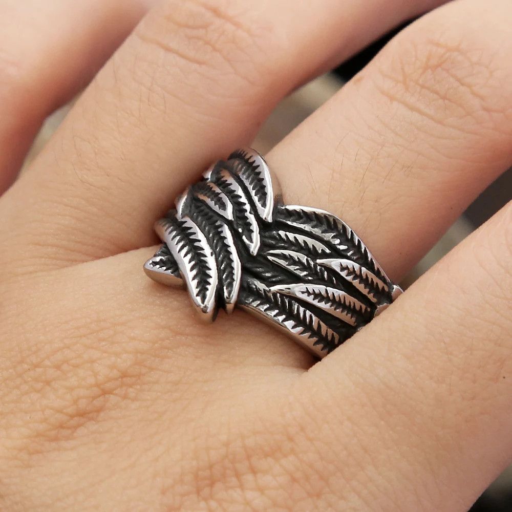 Jewelry Simple Retro Feather Ring Size ONE SIZE - 6 Thumbnail
