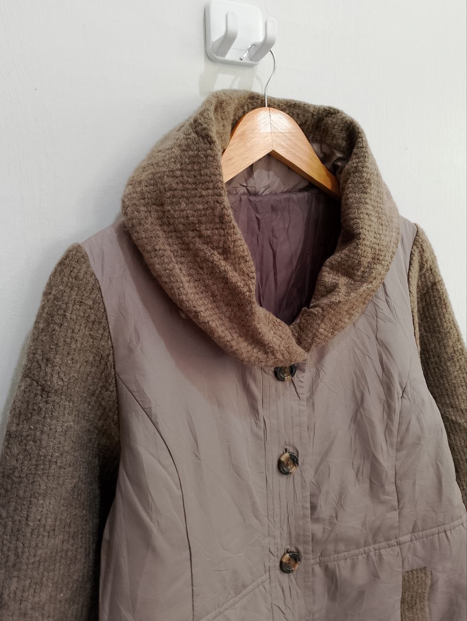 Japanese Brand TOP VALU Brown Knitted Puffer Button Up Jacket Size L / US 10 / IT 46 - 4 Thumbnail