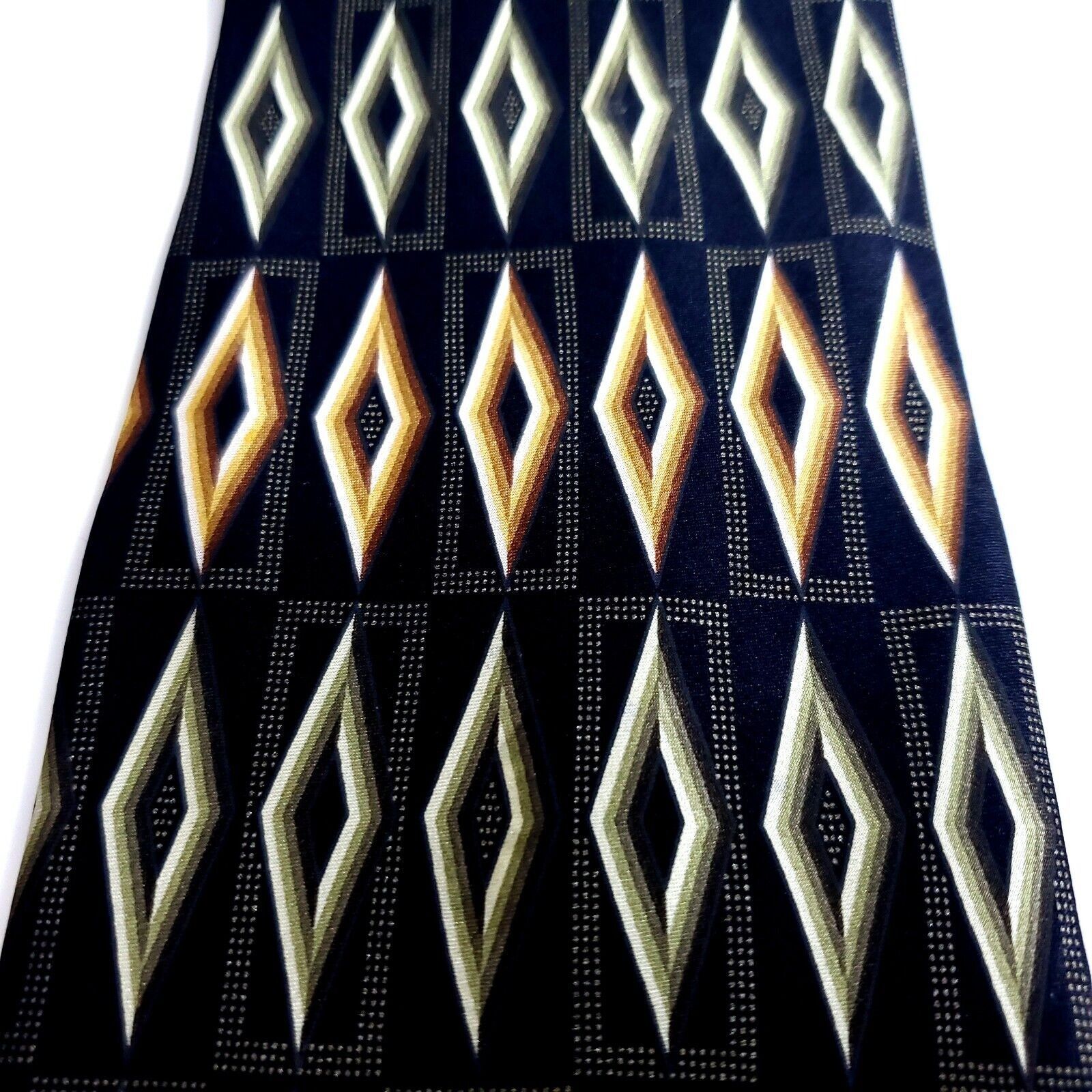 Croft & Barrow Croft & Barrow Black Tan Green Geometric Print Wide Silk Tie Size ONE SIZE - 2 Thumbnail