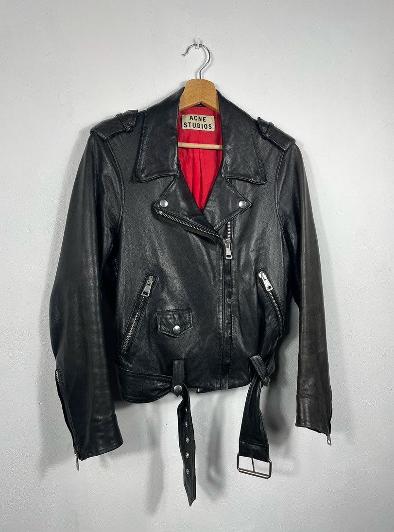 Acne Studios × Designer Acne Studios Black Real Leather Genuine Biker Jacket Belted Size XS / US 0-2 / IT 36-38 - 6 Thumbnail