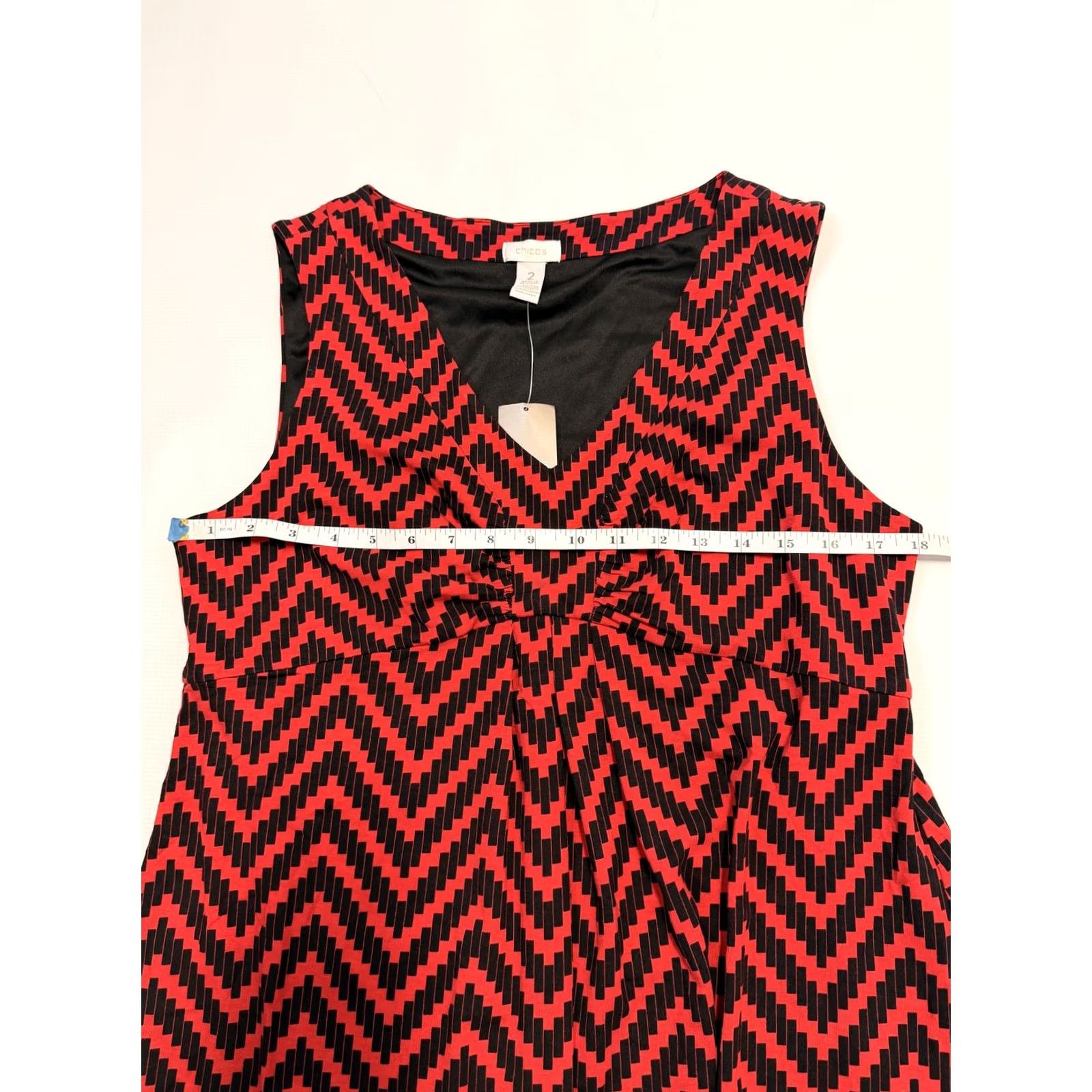 Vintage Chico's Dress Womens 2 Petite Red Black Chevron Maxi Sleeveless V Neck Dress Size XS / US 0-2 / IT 36-38 - 4 Thumbnail