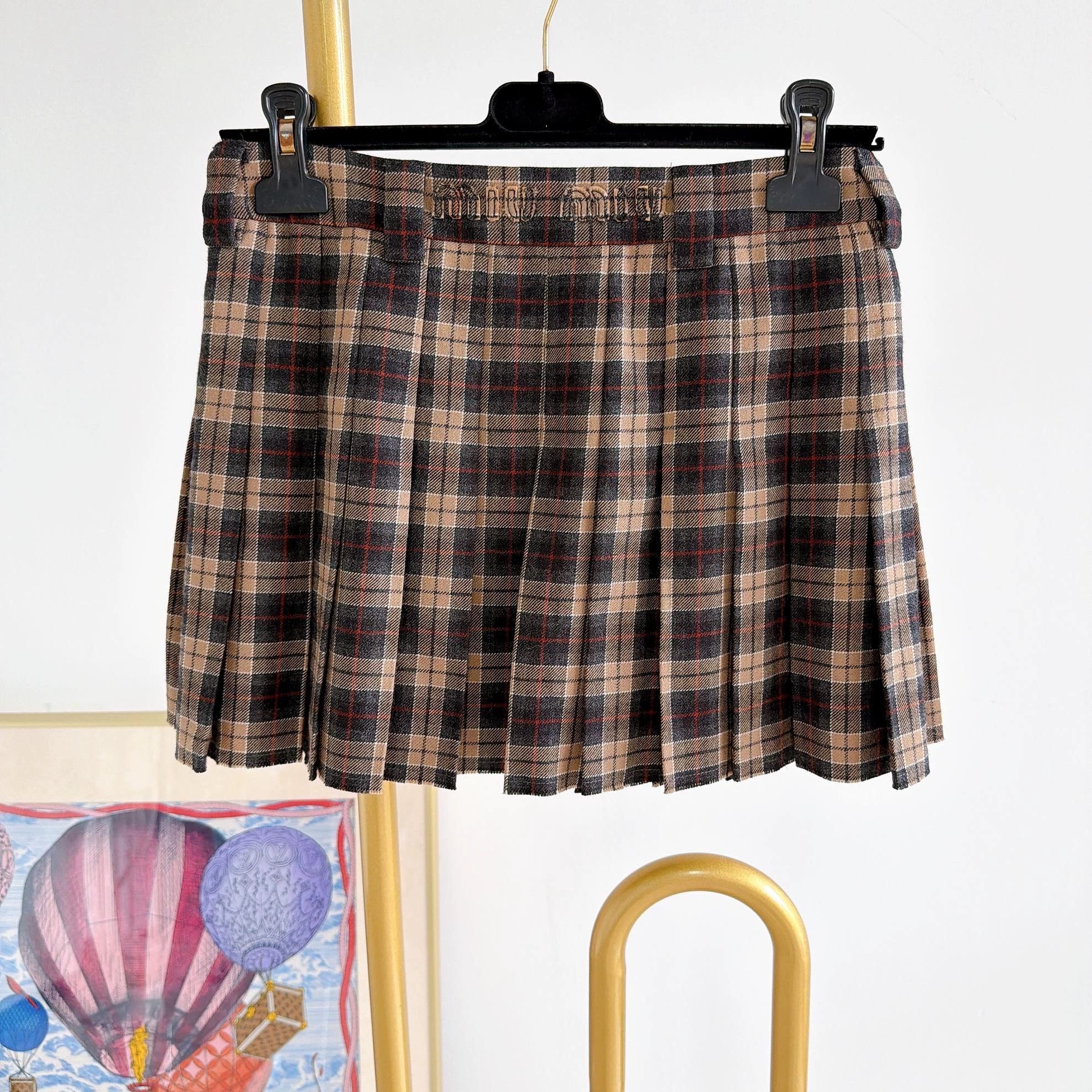 Miu Miu MIU MIU women's color blocked plaid short skirt 38 Size 26" / US 2 / IT 38 - 2 Thumbnail