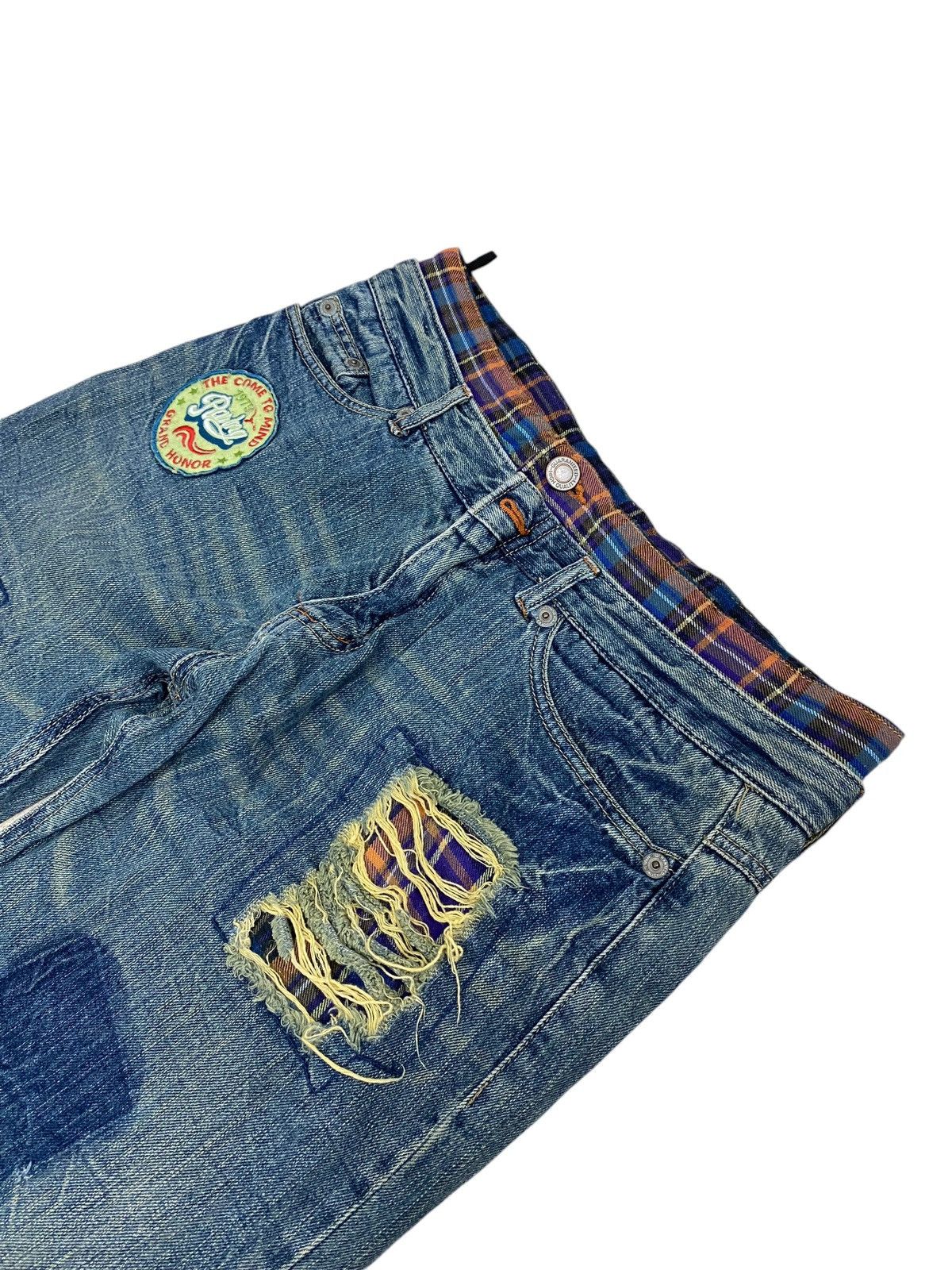 If Six Was Nine × Japanese Brand × Le Grande Bleu (L.G.B.) Grand Honor Denim Patchwork Tartan Distressed Double Waist Size US 31 - 10 Thumbnail