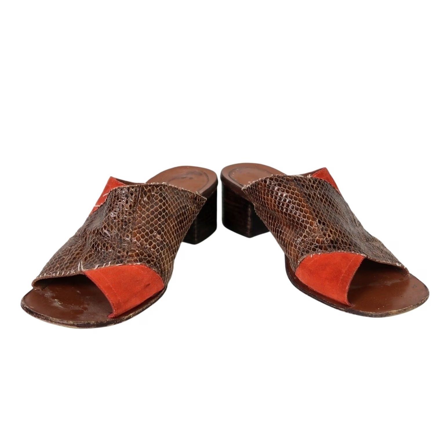 Diane von Furstenberg Diane Von Furstenberg Sandal Women 7.5 Brown Snakeskin Leather Orange Suede Mule Slip-On Block Heel Size US 8 / IT 38 - 3 Thumbnail