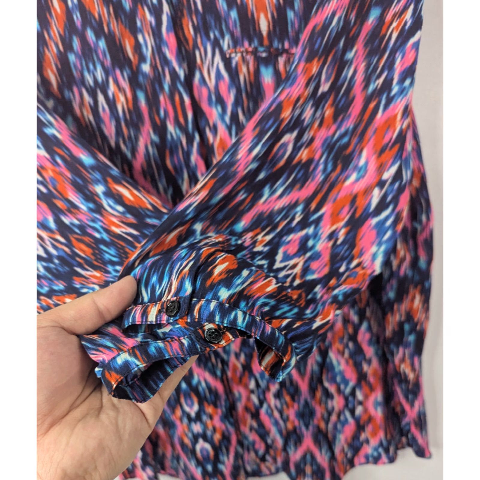 NYDJ VINTAGE? (No) NYDJ Blouse XL Ikat Artsy Abstract Pleated Back 3/4 Sleeve Popover Top Tunic Size XL / US 12-14 / IT 48-50 - 3 Thumbnail
