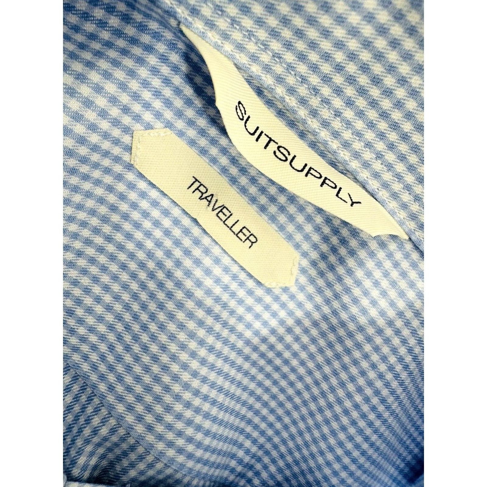 Suitsupply SUIT SUPPLY Dress Shirt Plaid Traveller Slim Fit Blue White Mens 15 3/4 Long Sleeve Button-Up Collared Size 42R - 4 Thumbnail