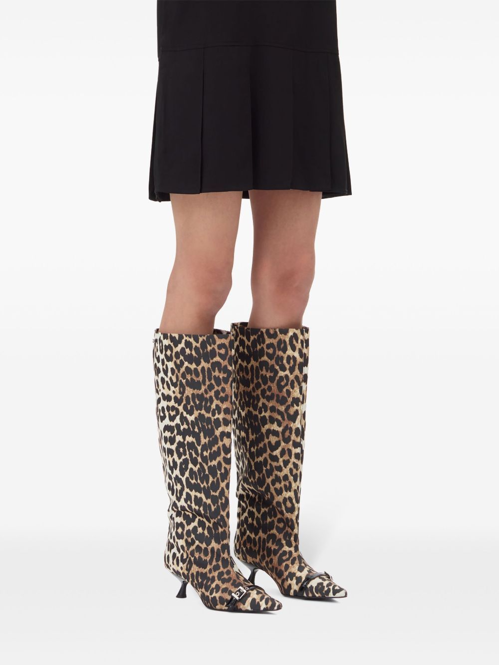 Ganni o1s22i1n0525 Animal Print Fabric Boots in Black/Beige Size US 7 / IT 37 - 2 Thumbnail