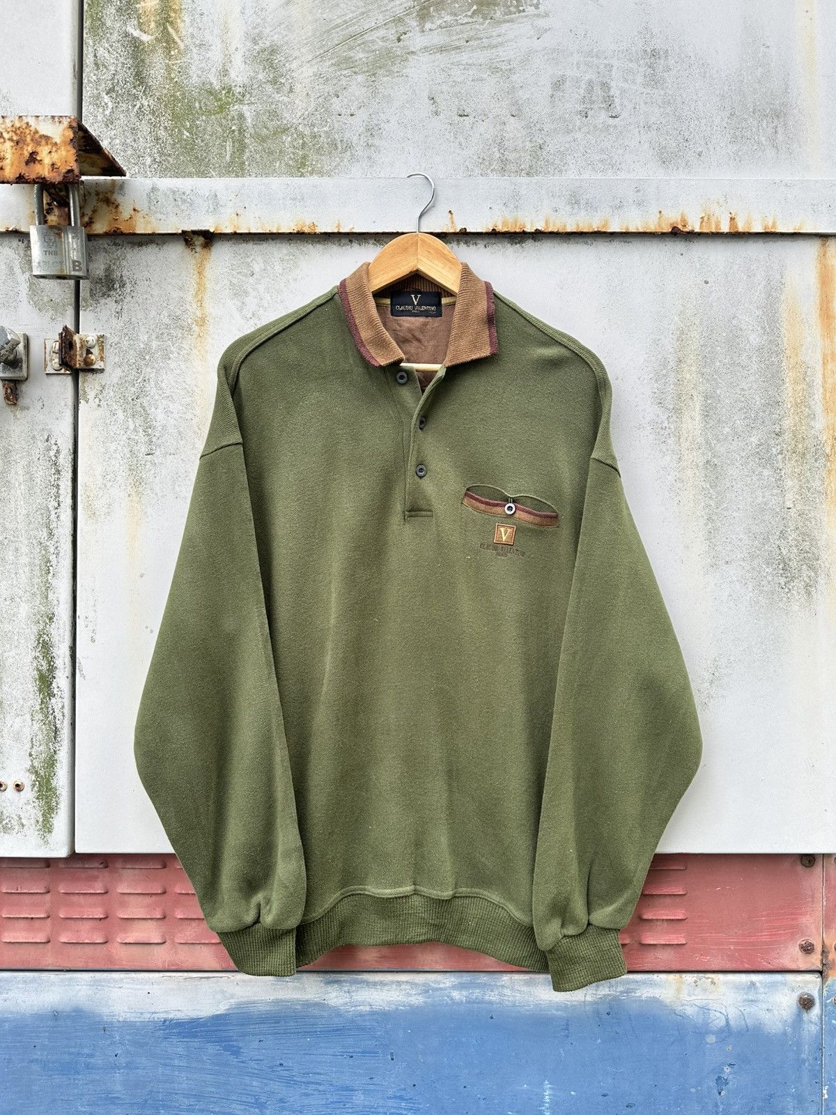 Valentino 👹Claudio Valentino Italy Olive Green Long Sleeves Polo Size US L / EU 52-54 / 3 - 2 Thumbnail