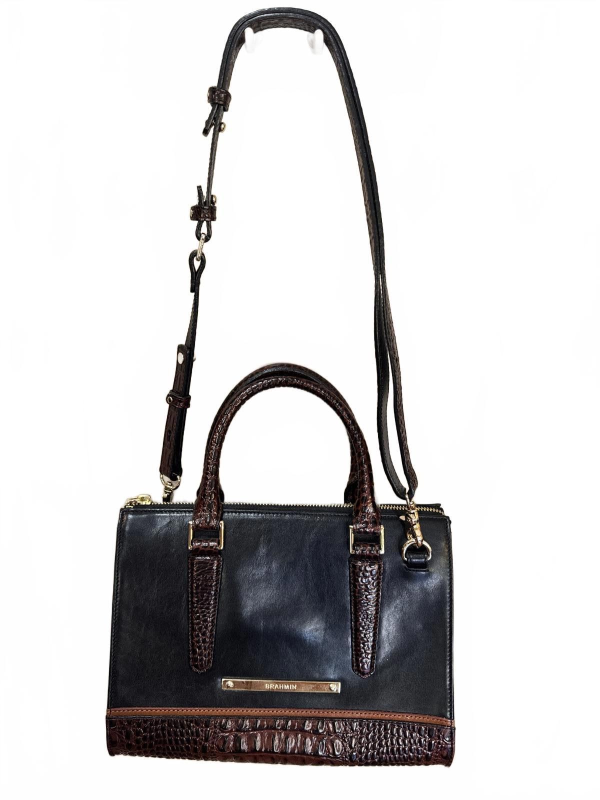 BRAHMIN Brahmin Black & Brown Croc-Embossed Leather Satchel Handbag Size ONE SIZE - 3 Thumbnail