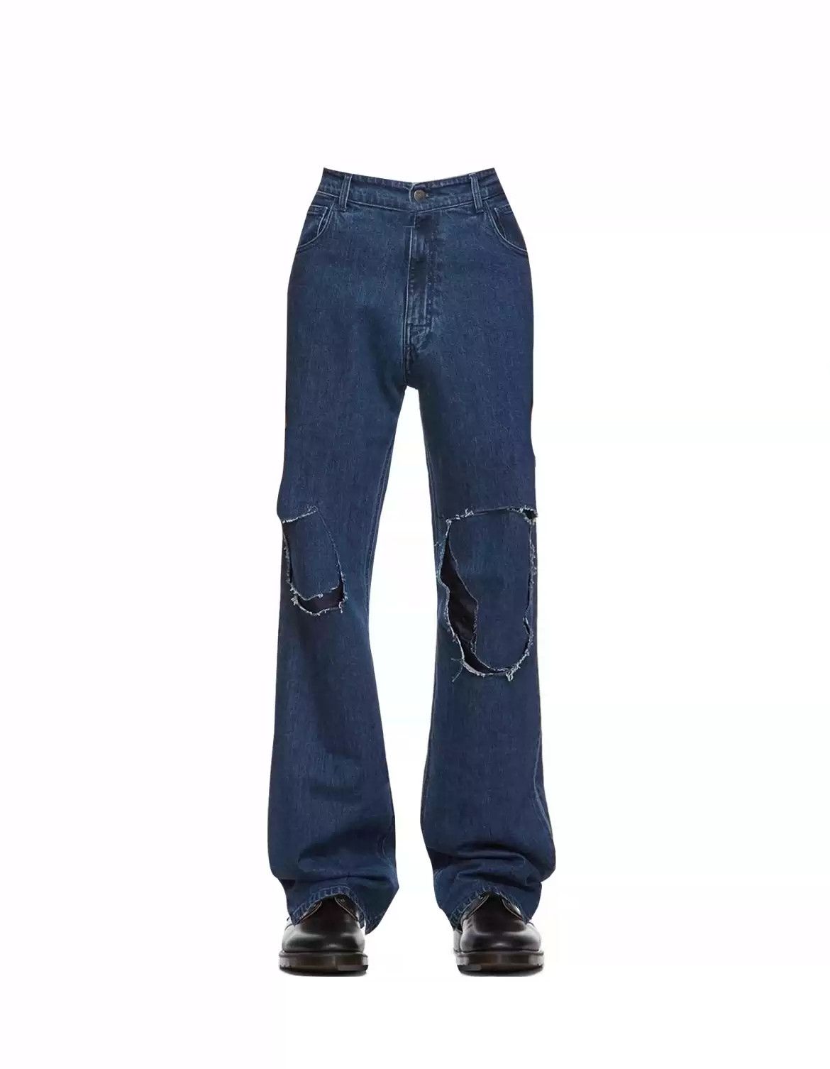 Destroyed Double Layer Denim Pants Black White | The Webster