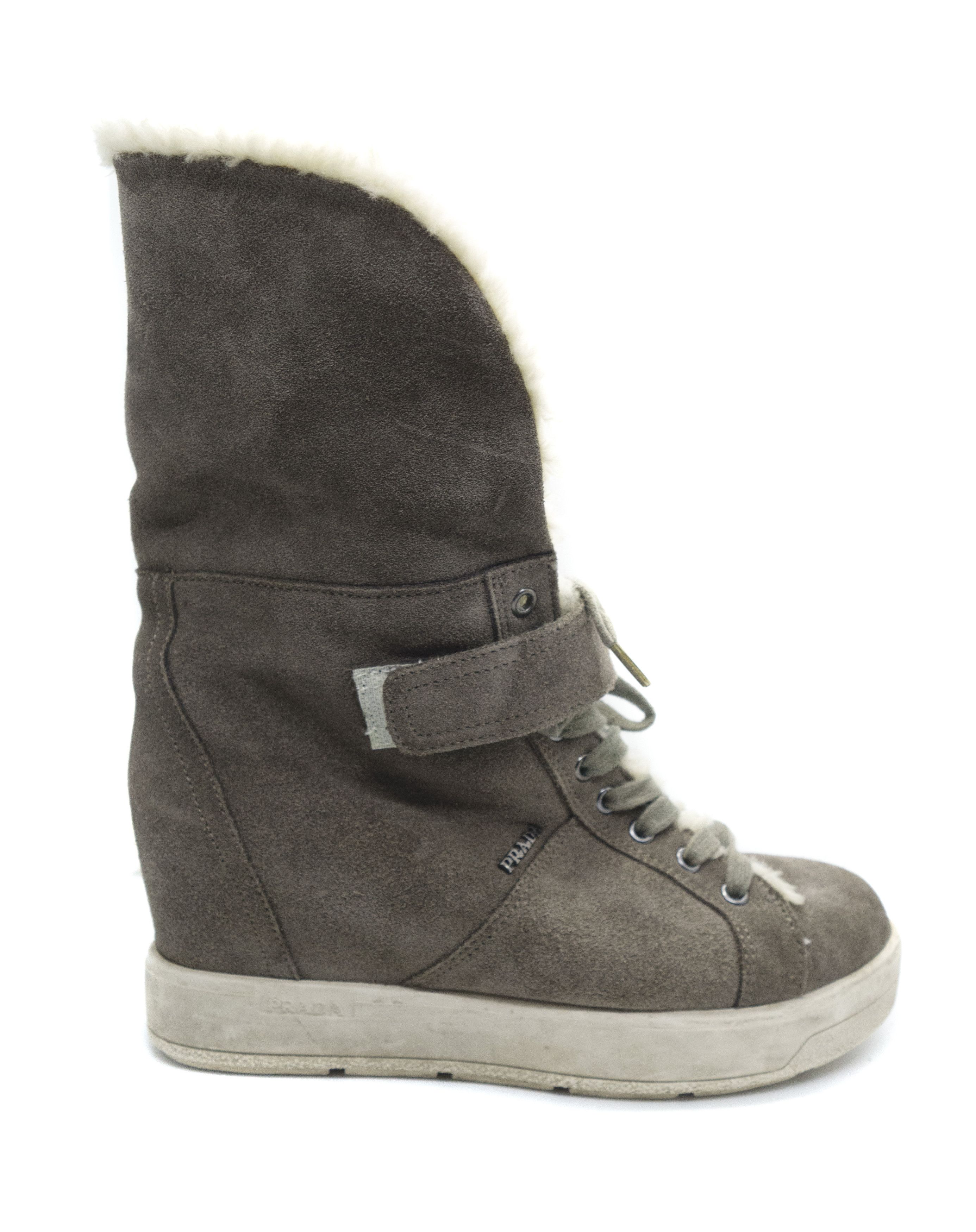 Prada Wedge Suede Sherpa High Boots Size US 9 / IT 39 - 1 Thumbnail