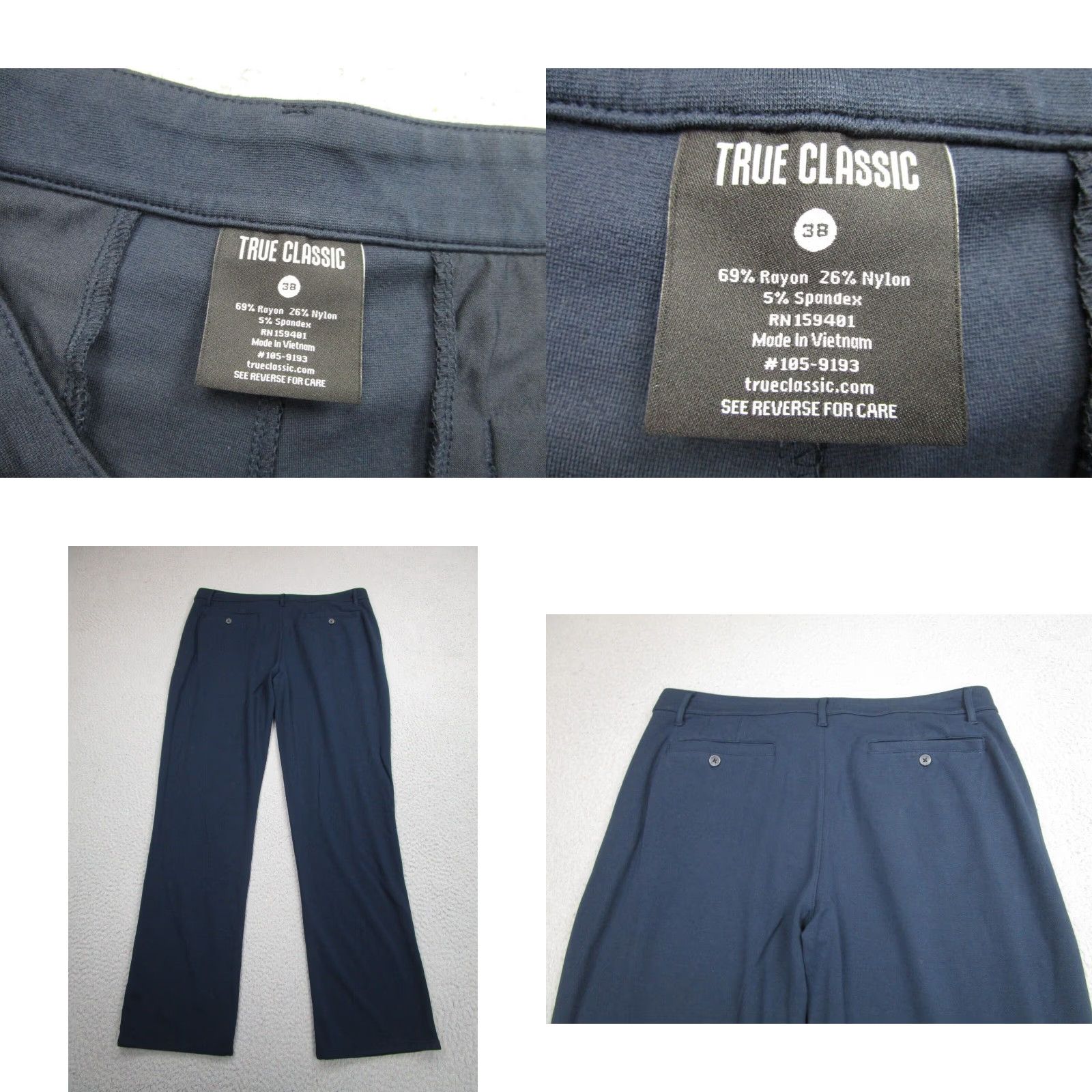 Vintage True Classic Pants Mens Slim Blue 38x32 Chino Straight Waist 38 32 Inseam 32 Stretch Tech Work Commuter Casual Formal Size US 38 / EU 54 - 8 Thumbnail