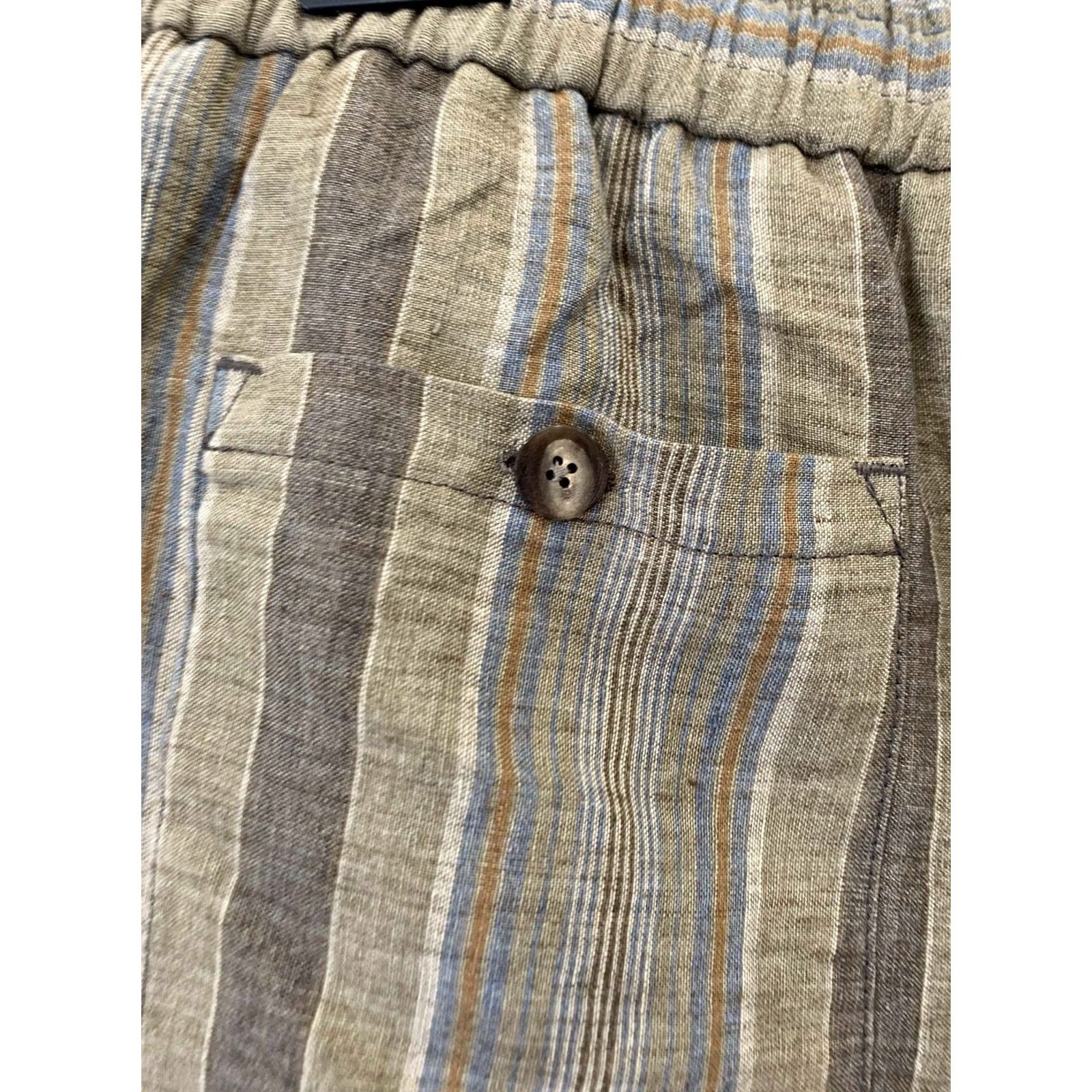Etro Etro Milano Men’s Linen Striped Trousers Pants XL Brown Beige Blue Stripes 100% Linen Made in Italy Relaxed Elastic Hem 58 XL Threaded "P4" Size US 36 / EU 52 - 7 Thumbnail