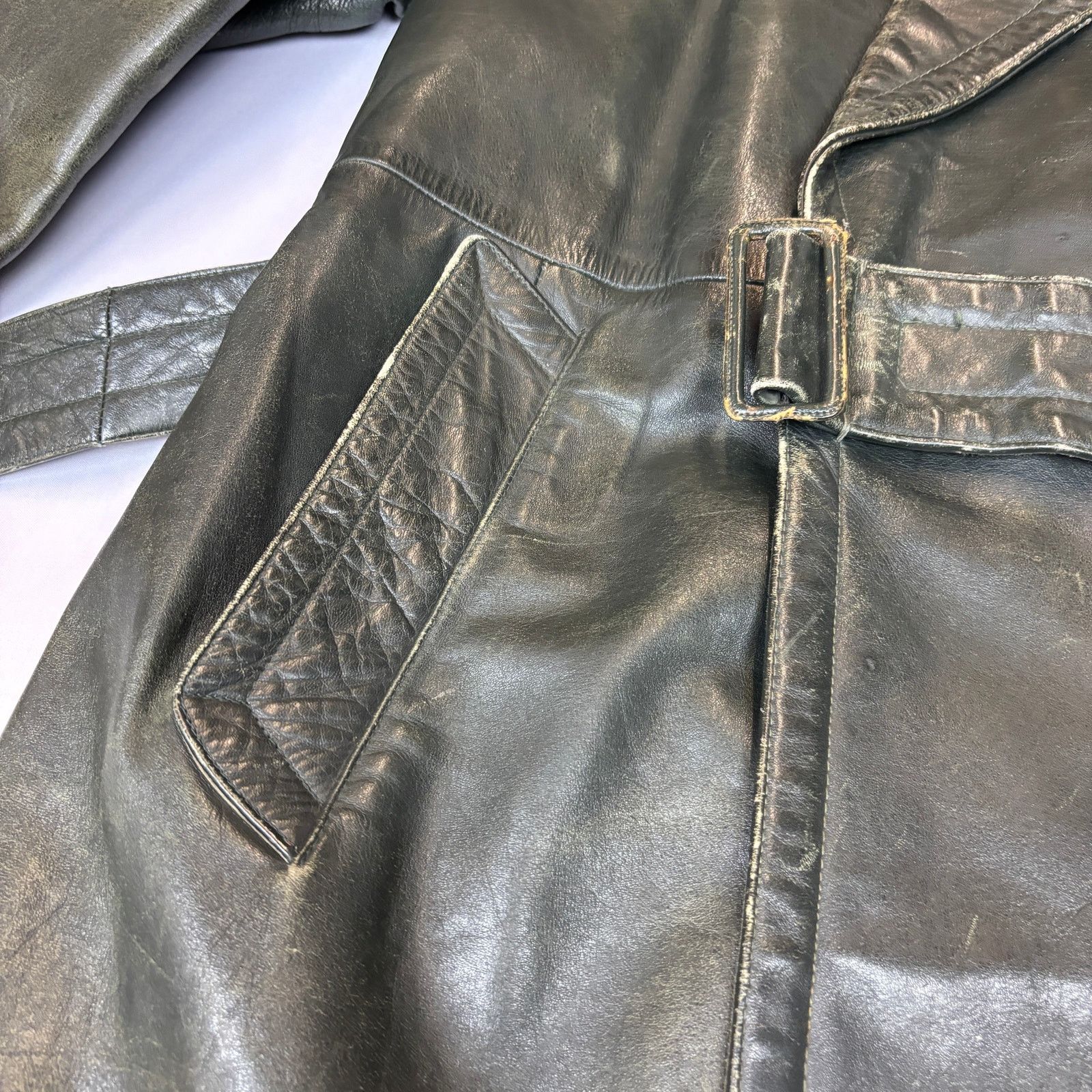 Vintage WWII 40s German Officer Horsehide Leather Moto Trench Coat Size US L / EU 52-54 / 3 - 10 Thumbnail