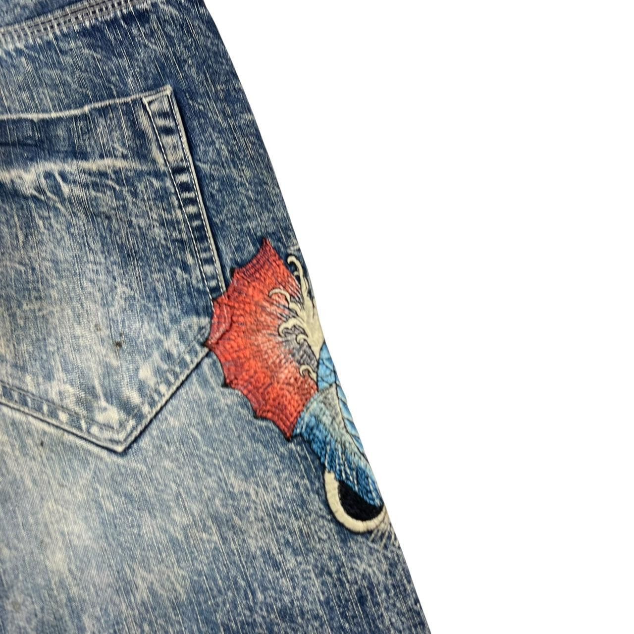 Japanese Brand Vintage Big Train Embroidered Koi Japanese Jeans - Waist 36 Size US 36 / EU 52 - 3 Thumbnail