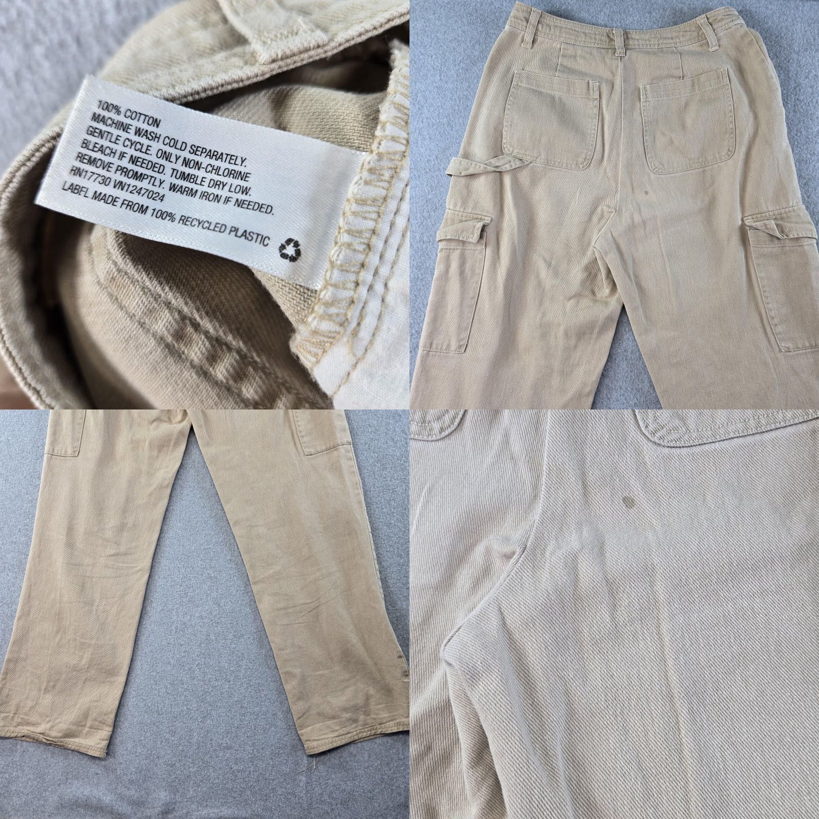 Sandy Liang SANDY LIANG Pants Womens 4 Beige Cargo Twill Cotton Pockets Zip Closure Straight Leg Size 27" / US 4 / IT 40 - 8 Thumbnail