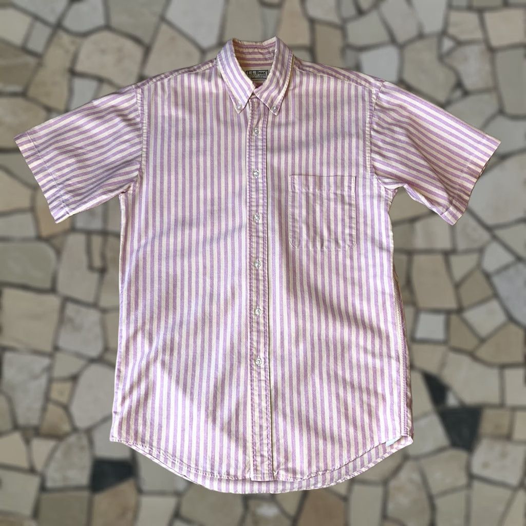 Vintage VINTAGE L.L. Bean Button-Down Shirt Striped Short Sleeve Men’s Small Cream / Pink Knit Cotton Regular Pockets 90s Theme Mens Size US S / EU 44-46 / 1 - 1 Thumbnail