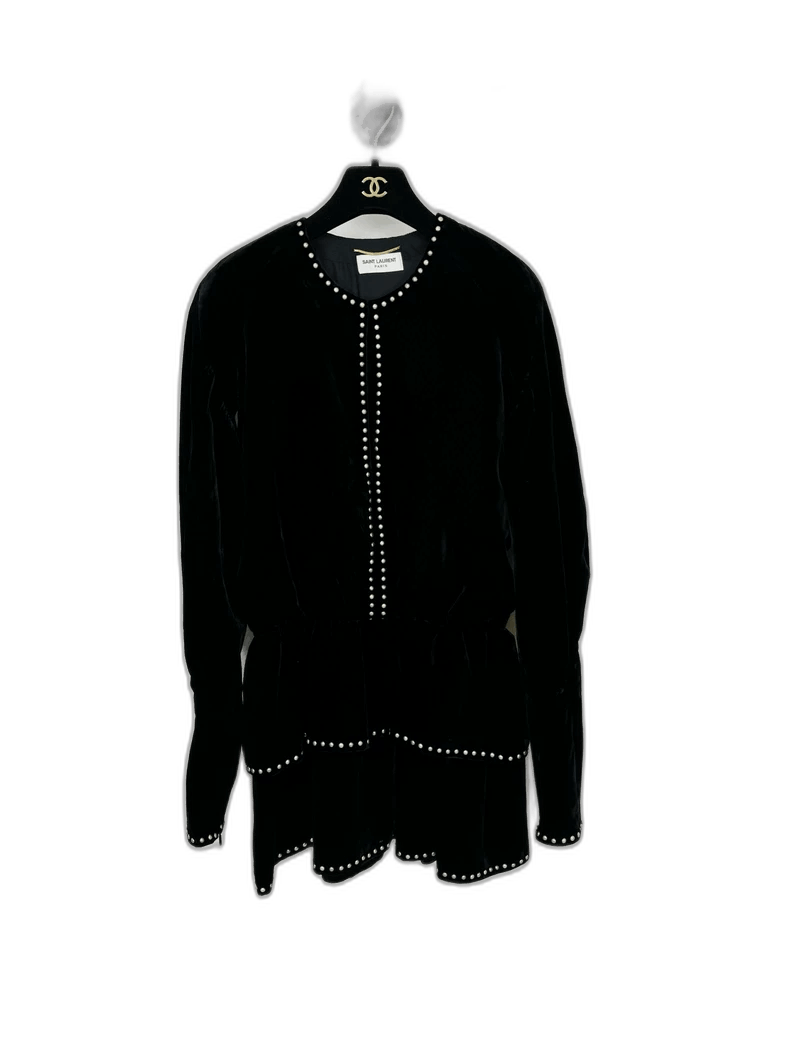 Saint Laurent Paris Saint Laurent Velvet Dress with White Beading-2507 Size L / US 10 / IT 46 - 7 Thumbnail