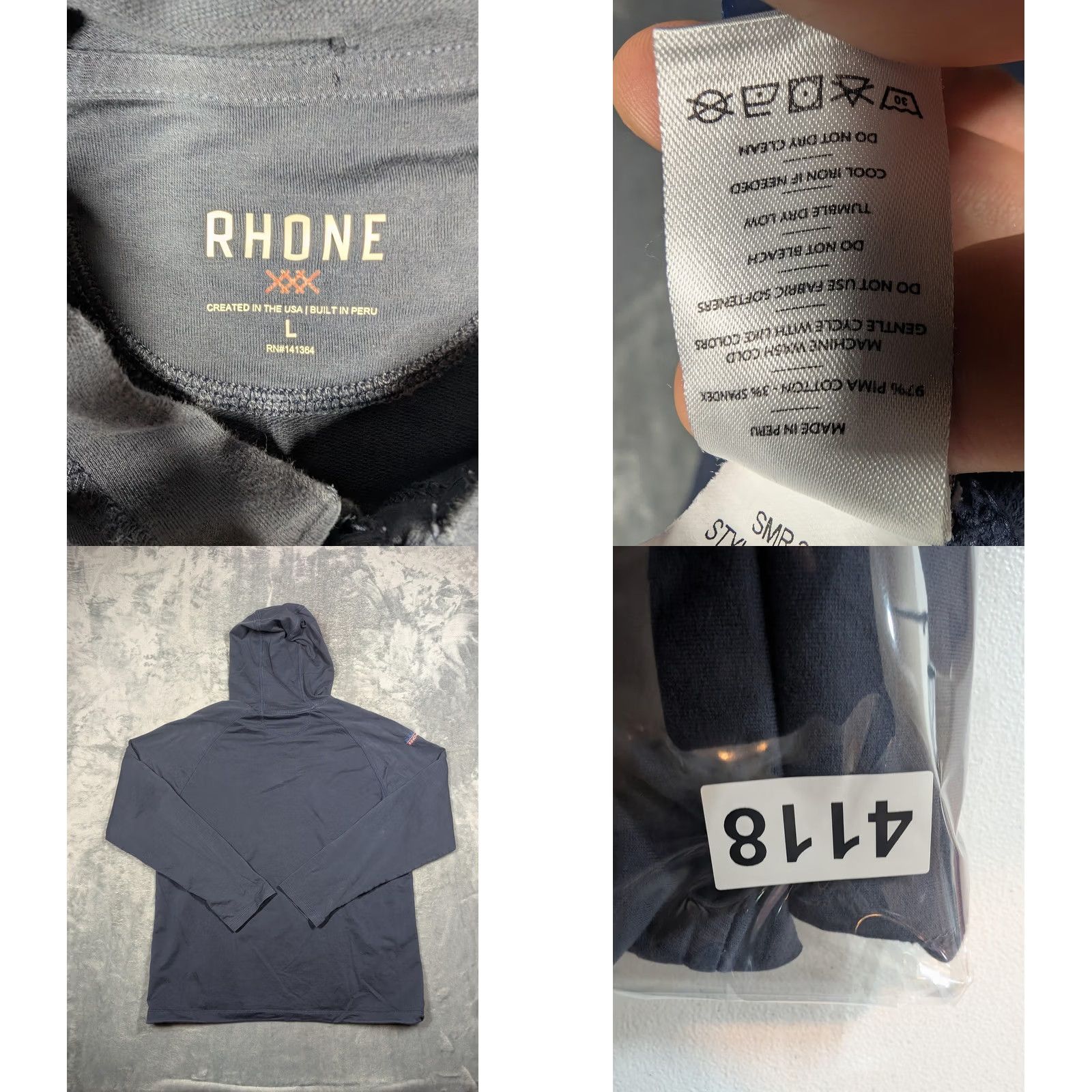Rhone VINTAGE Rhone Hoodie Mens Large Blue Henley Lightweight Stretch BMC Building Innovation Size US L / EU 52-54 / 3 - 8 Thumbnail
