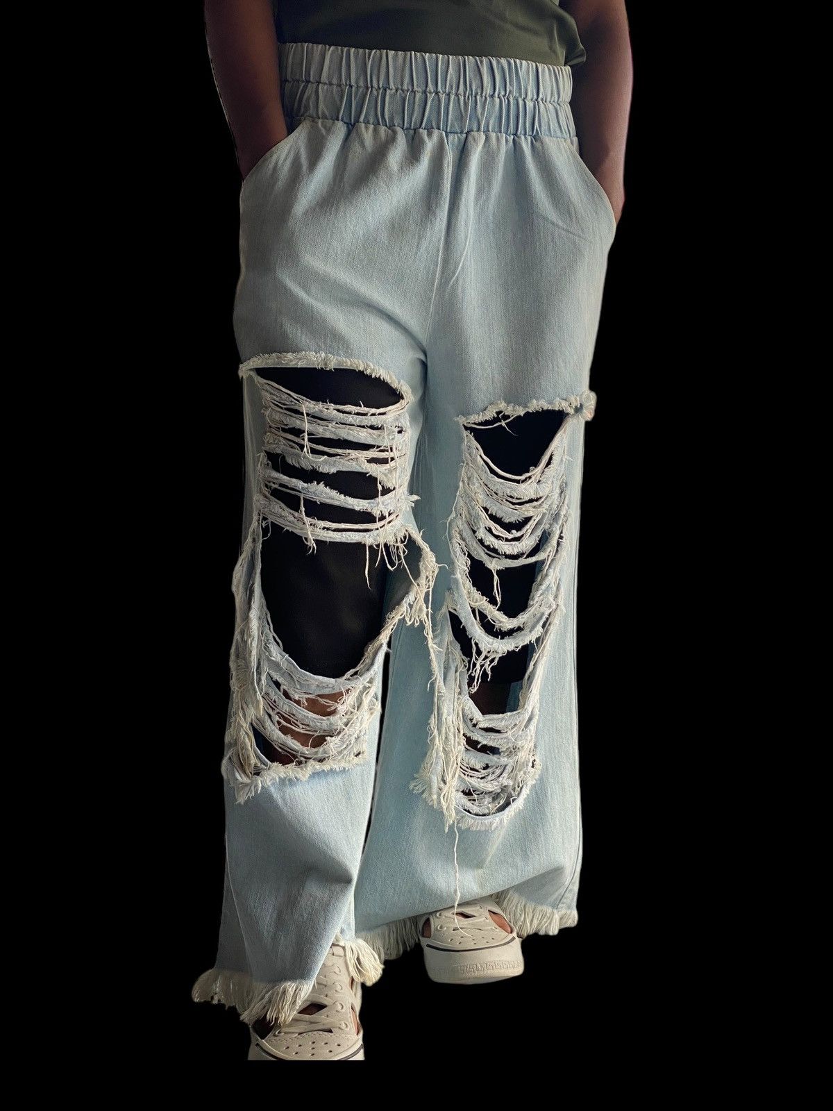 Japanese Brand Vintage Y2K Japanese MidRise Ripped Woman Baggy Frayed Pants Size 31" - 11 Thumbnail