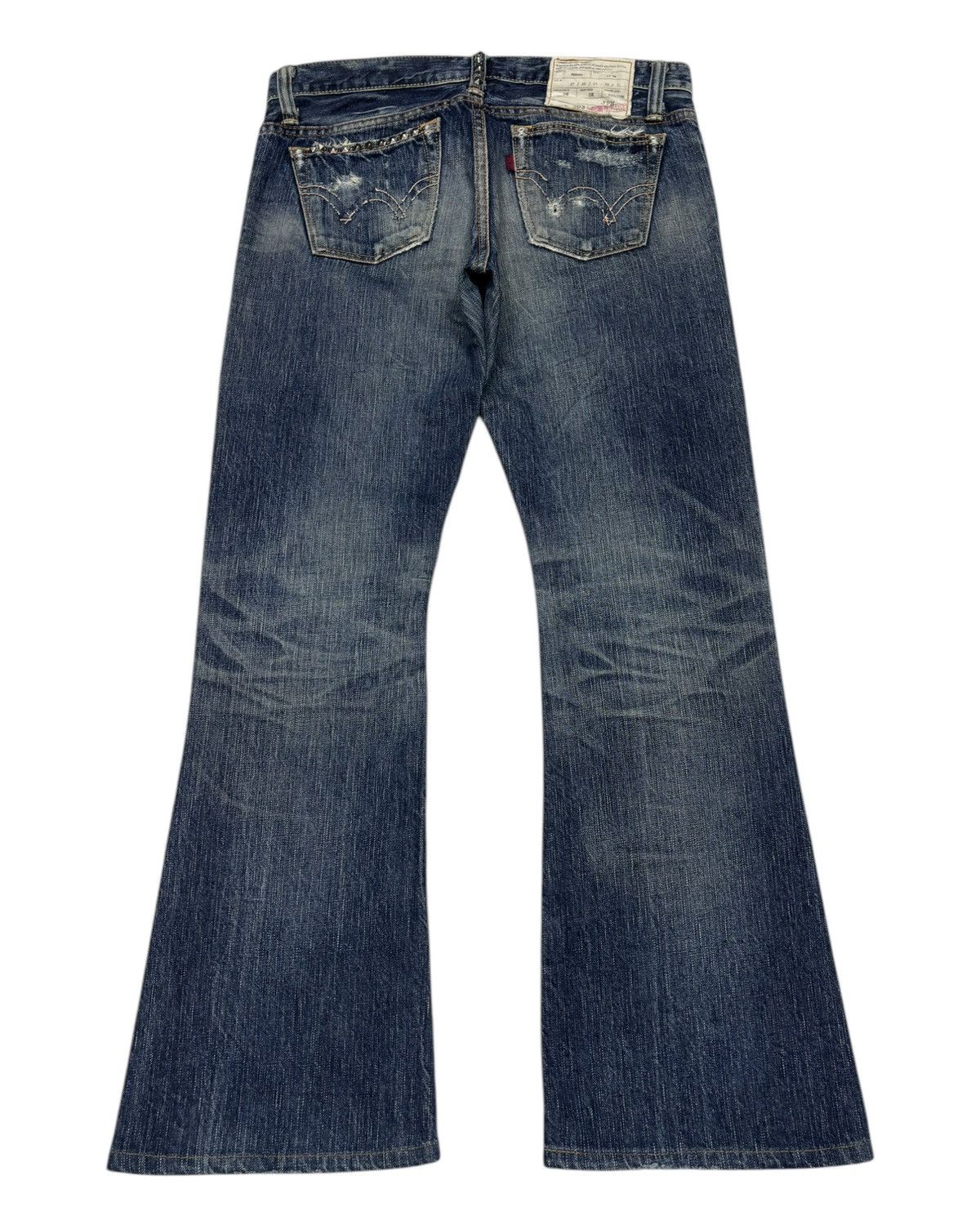 Who Decides War 🔥Edwin 503 Pierced & Studs Flared Jeans Low Rise Size US 32 / EU 48 - 2 Thumbnail