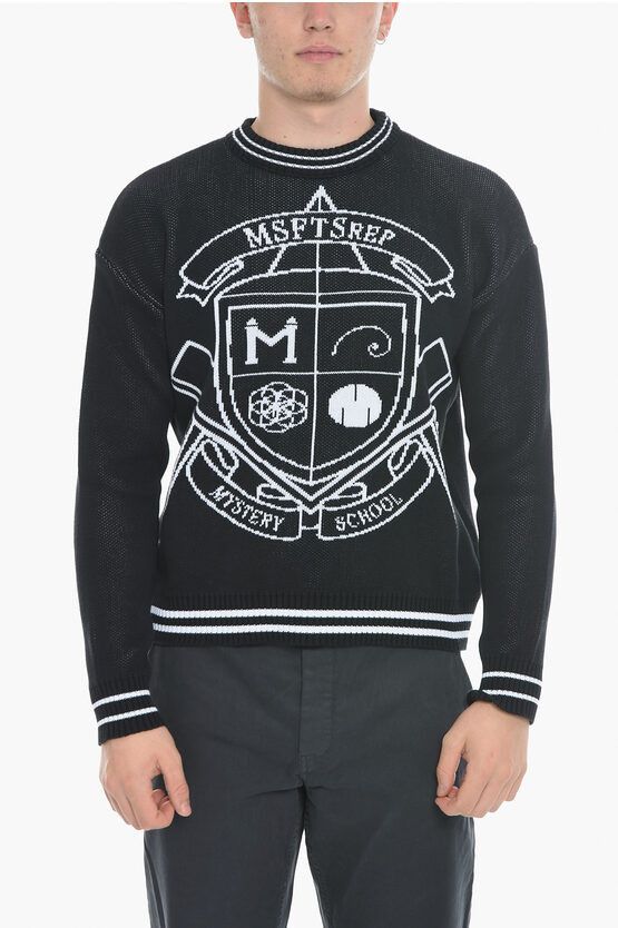 image of Msftsrep Organic Cotton Crew-Neck Sweater With Contrast Embroidery in Black, Men's (Size 2XL)