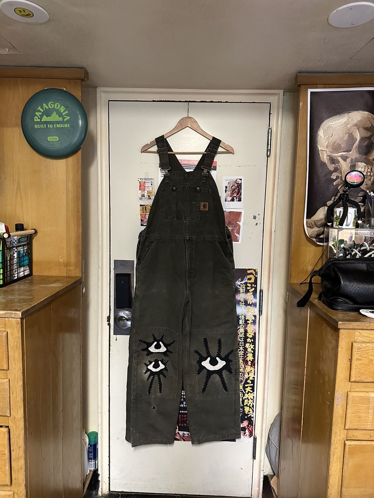 image of Hand, Sewn, Patched, Carhartt, Insulated Overalls in Green, Men's (Size 38)