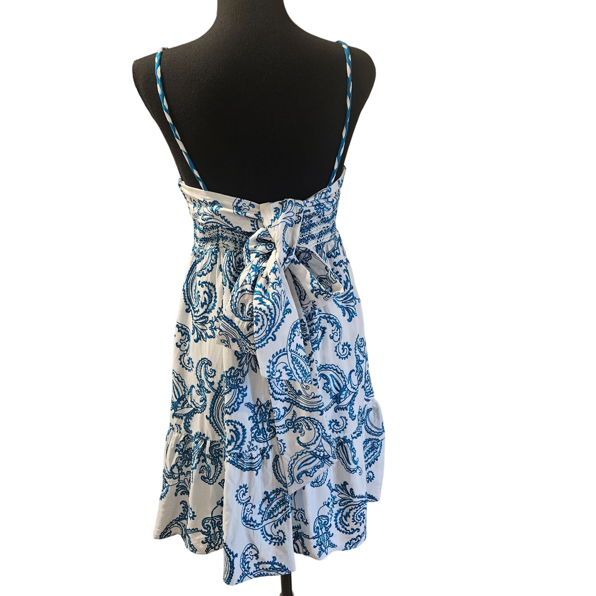 Alice + Olivia Alice + Olivia Blue White Paisley Mini Dress Size 6 | Ruffle Size M / US 6-8 / IT 42-44 - 3 Thumbnail
