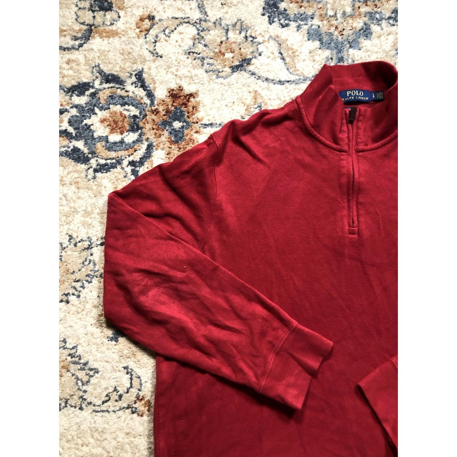 Polo Ralph Lauren Polo Ralph Lauren Sweater Mens Large Red Estate Rib Quarter Zip Knit Pullover Size US L / EU 52-54 / 3 - 3 Thumbnail