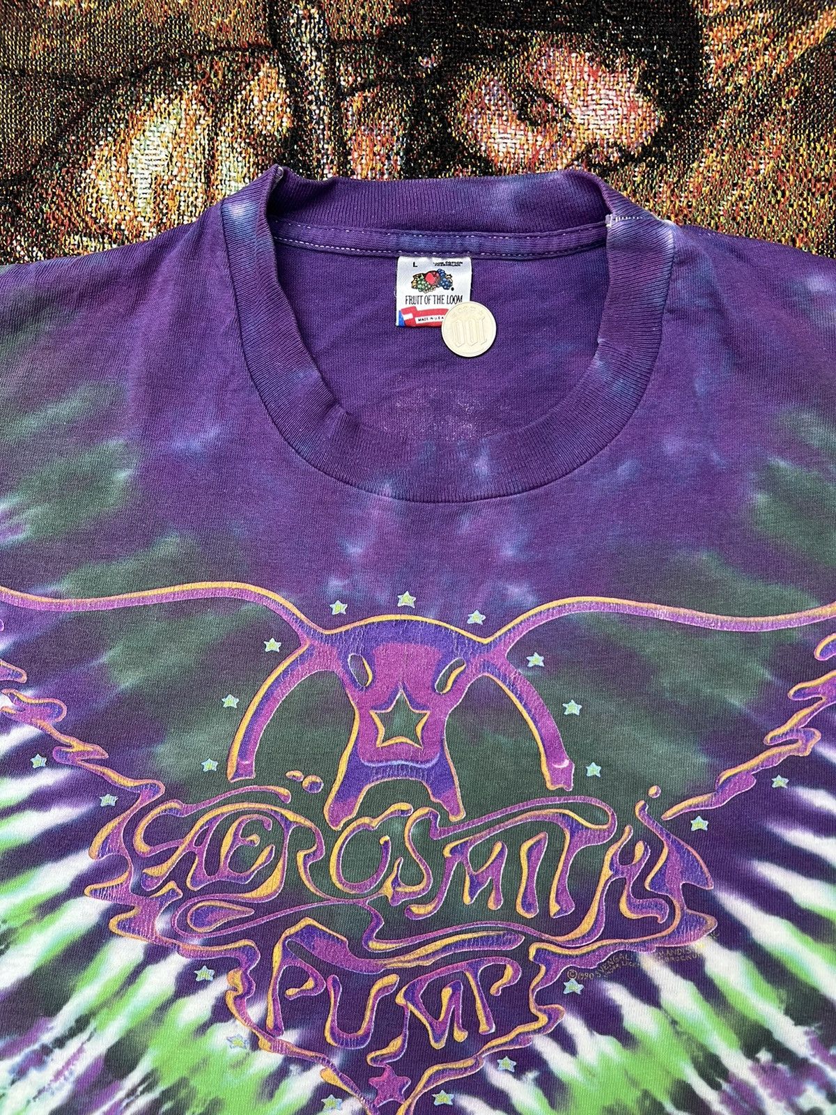 Band Tees 1990 Aerosmith Tie Dye Tee Size US L / EU 52-54 / 3 - 5 Thumbnail