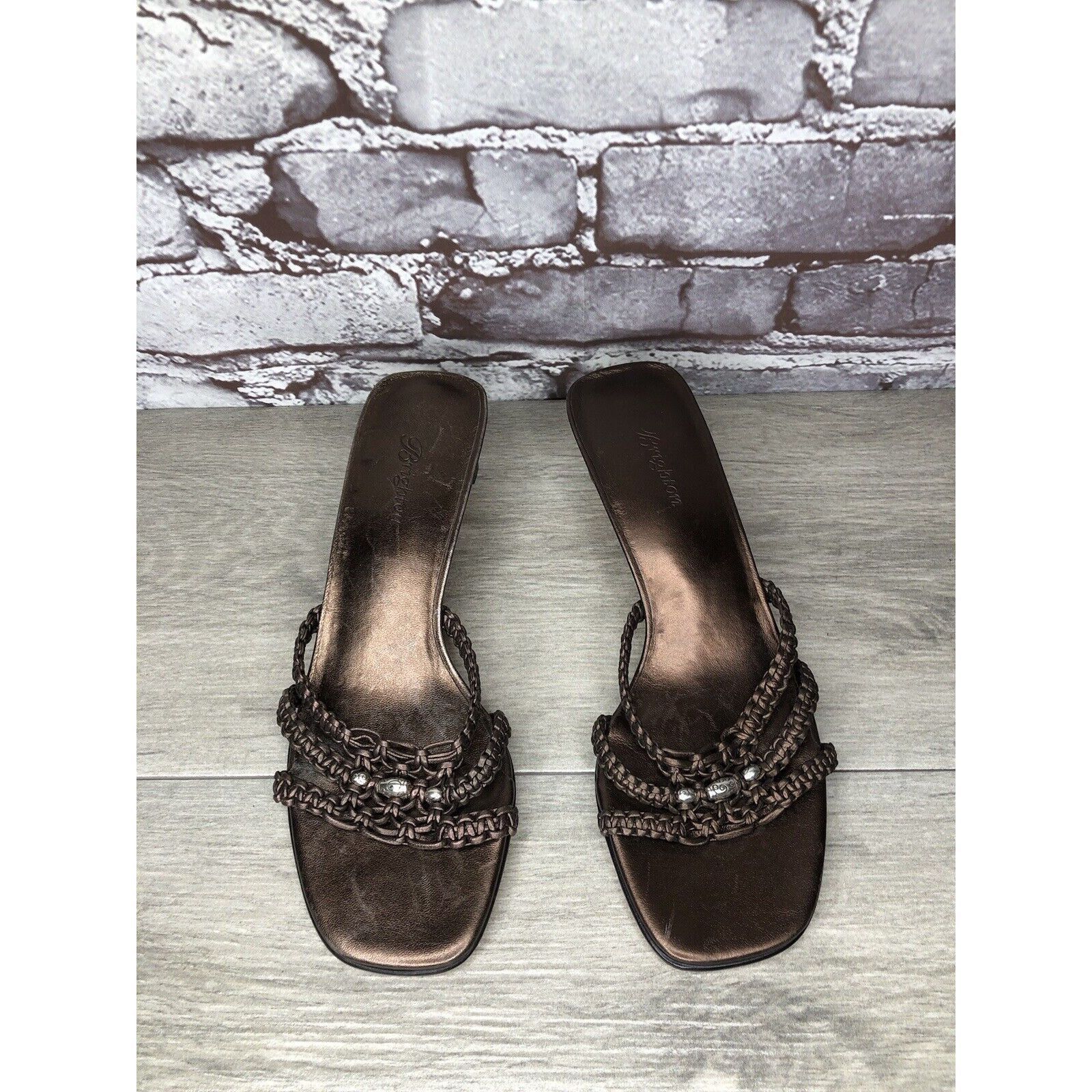Brighton Brighton Karen Brown Copper Woven Leather Slide Heel Sandals Size US 7 / IT 37 - 11 Thumbnail