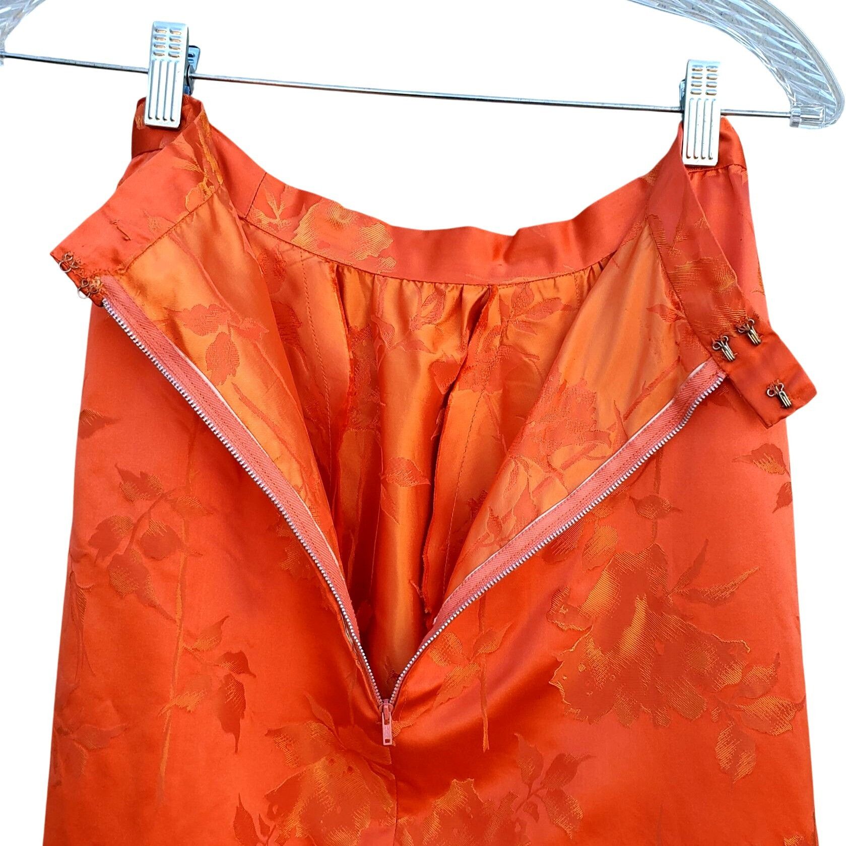 Handmade 60s Vintage Maxi Skirt Set Size 4 Orange Silk Brocade Made i Size S / US 4 / IT 40 - 9 Thumbnail