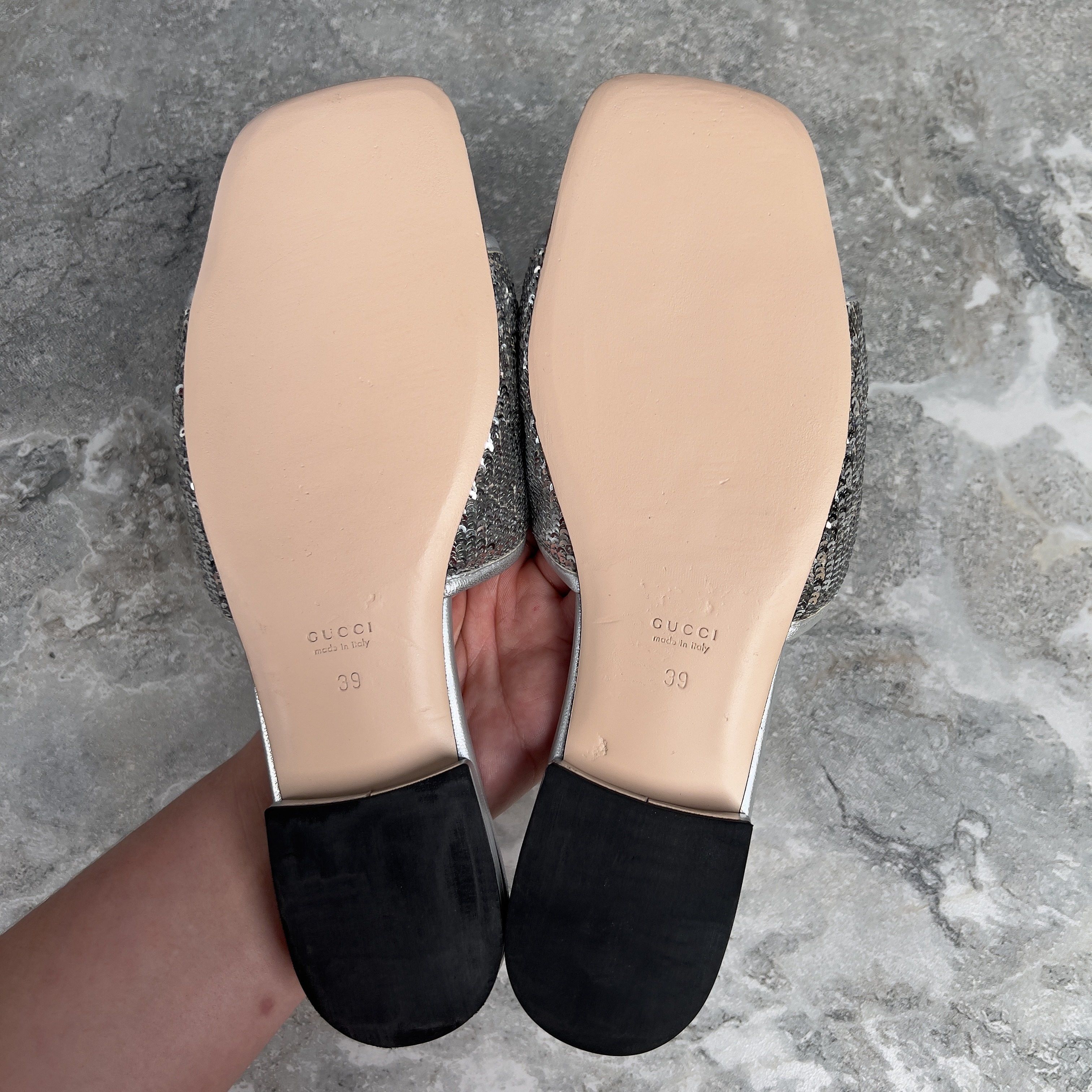 Gucci Marmont GG Slide Sandals Mule Silver Leather Sequin Size US 9 / IT 39 - 12 Thumbnail