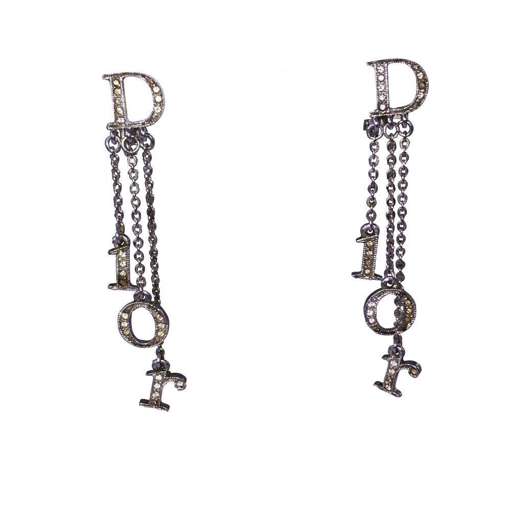 Dior Christian Dior Monogram Dangle Signature Rhinestone Earrings Size ONE SIZE - 1 Thumbnail