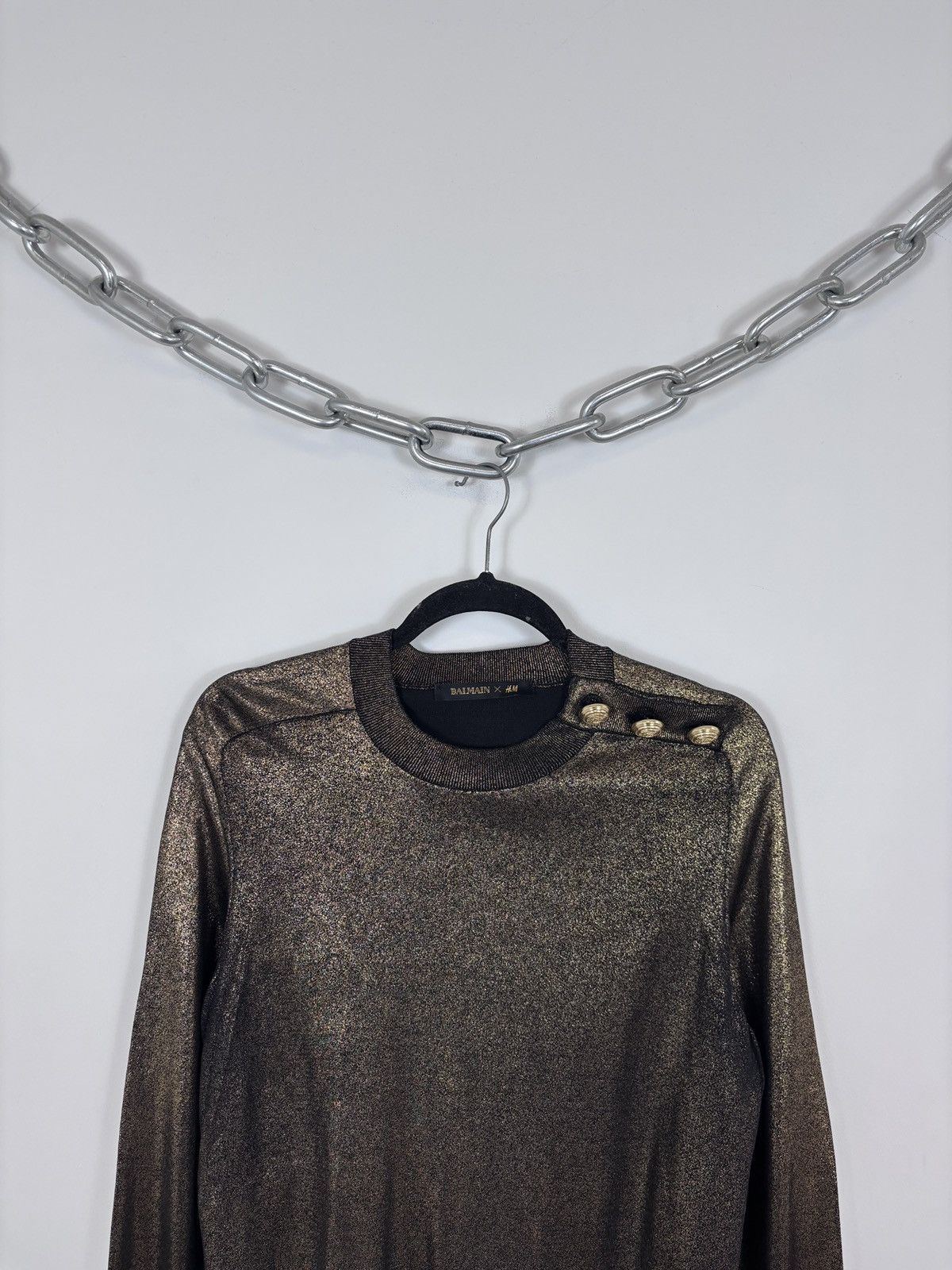 Balmain × H&M Balmain x H&M Women’s Gold Metallic Shimmer Sweater Size L / US 10 / IT 46 - 2 Thumbnail