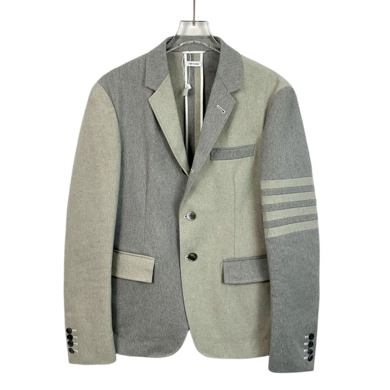 Thom Browne Thom Browne Mens Two-Tone Gray Blazer With Striped Sleeve Size US M / EU 48-50 / 2 - 1 Thumbnail