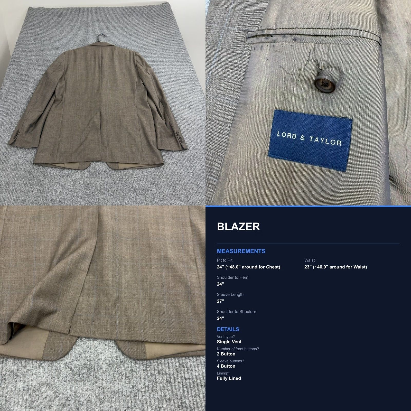 Ralph Lauren Lauren Ralph Lauren Blazer Mens 44L Brown Wool Plaid Glen Check Sport Coat Size 44R - 8 Thumbnail