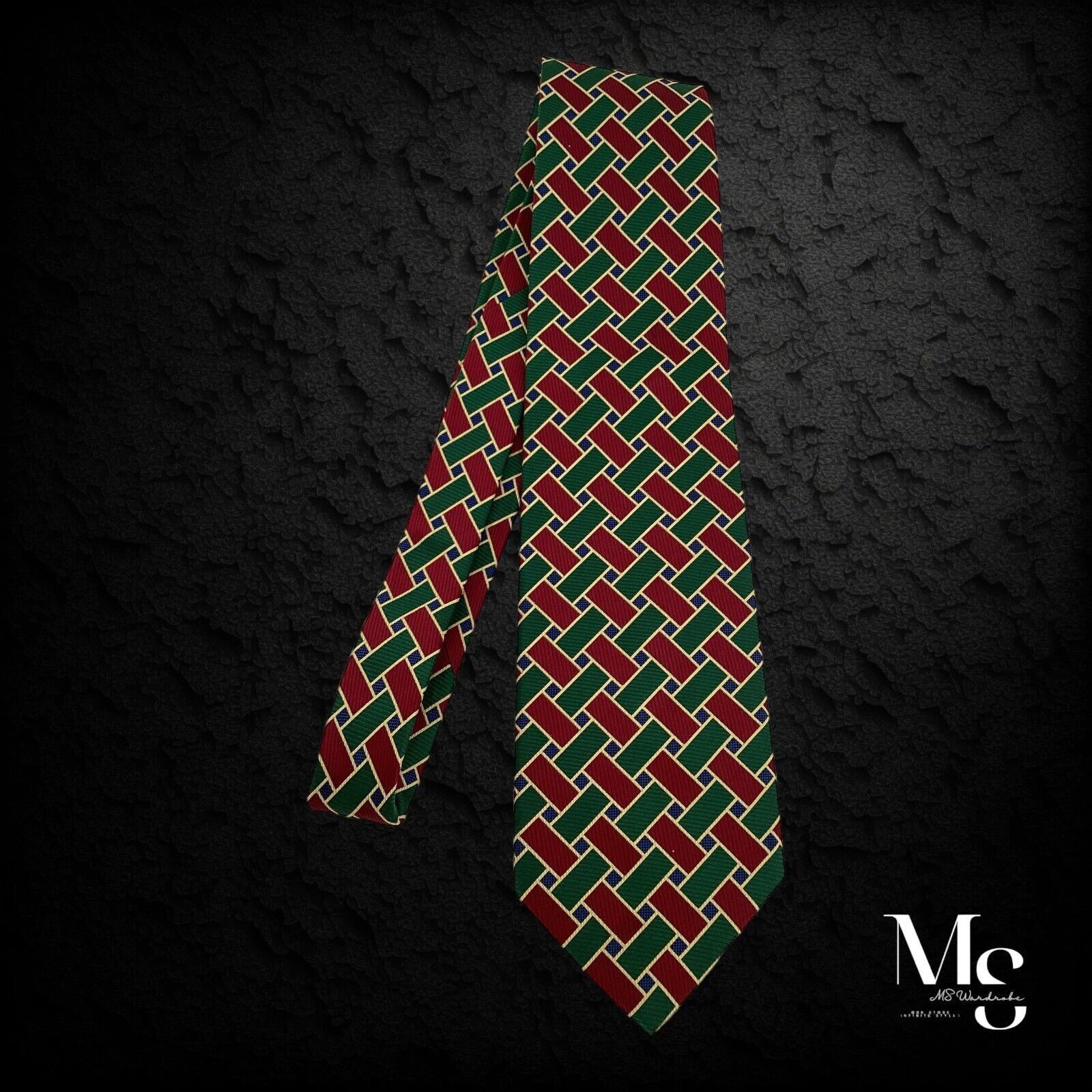 Other SEIGO NEW YORK Green Red Geometric Silk Tie Hand Made In Jap Size ONE SIZE - 6 Thumbnail