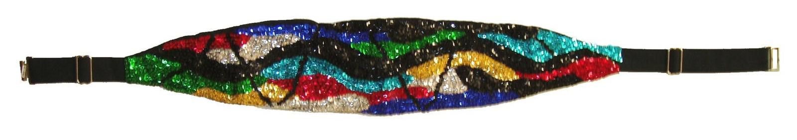 Designer Sequin Cummerbund Belt Rainbow Zig-Zag Size ONE SIZE - 1 Preview