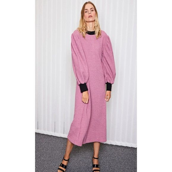 image of Ghospell Wool Blend Midi Dress in Pink Black, Women's (Size Small)