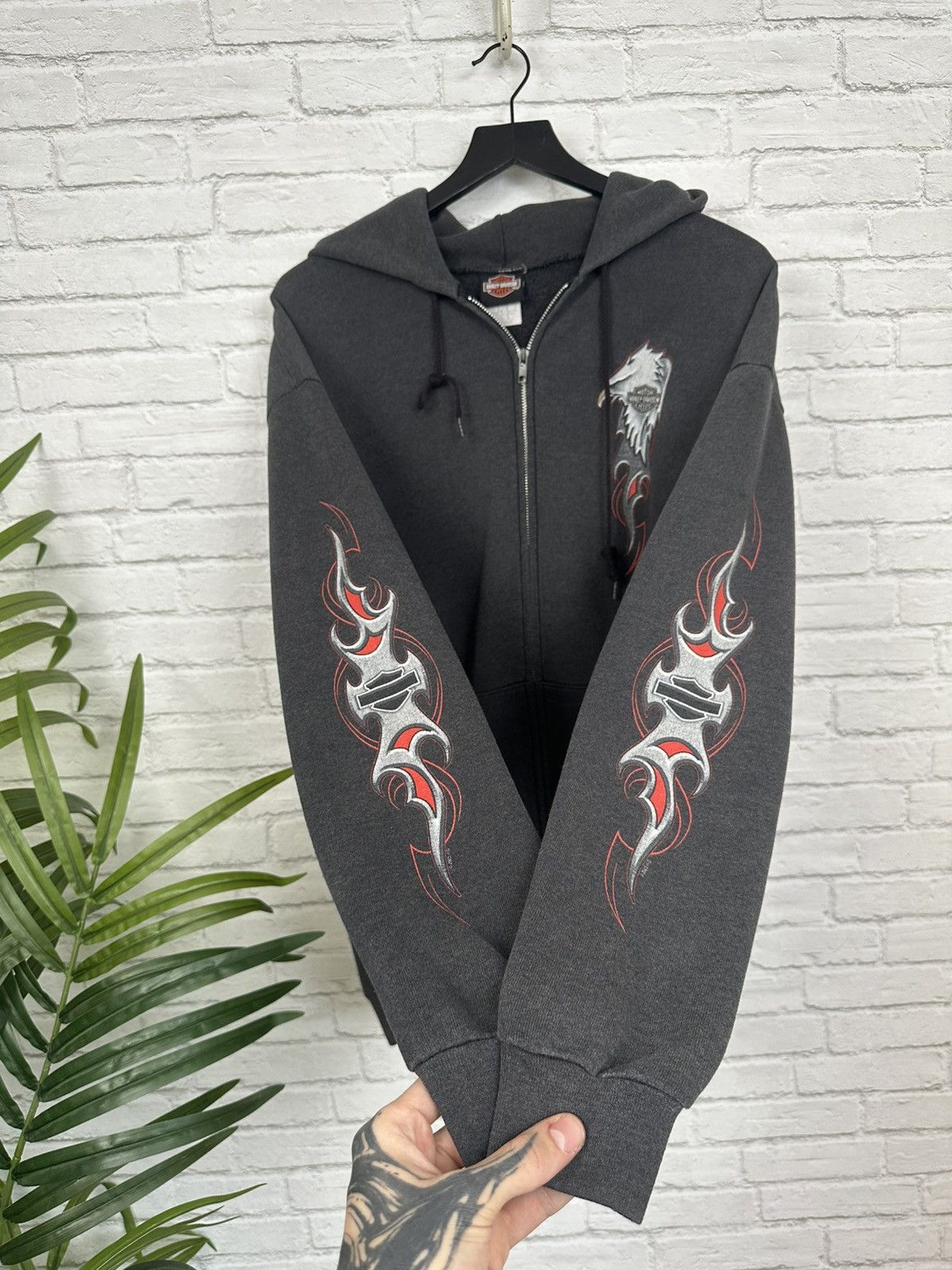 Harley Davidson (XL) SICK FADED CHARCOAL Harley Davidson Zip Up Hoodie Size US XL / EU 56 / 4 - 1 Thumbnail