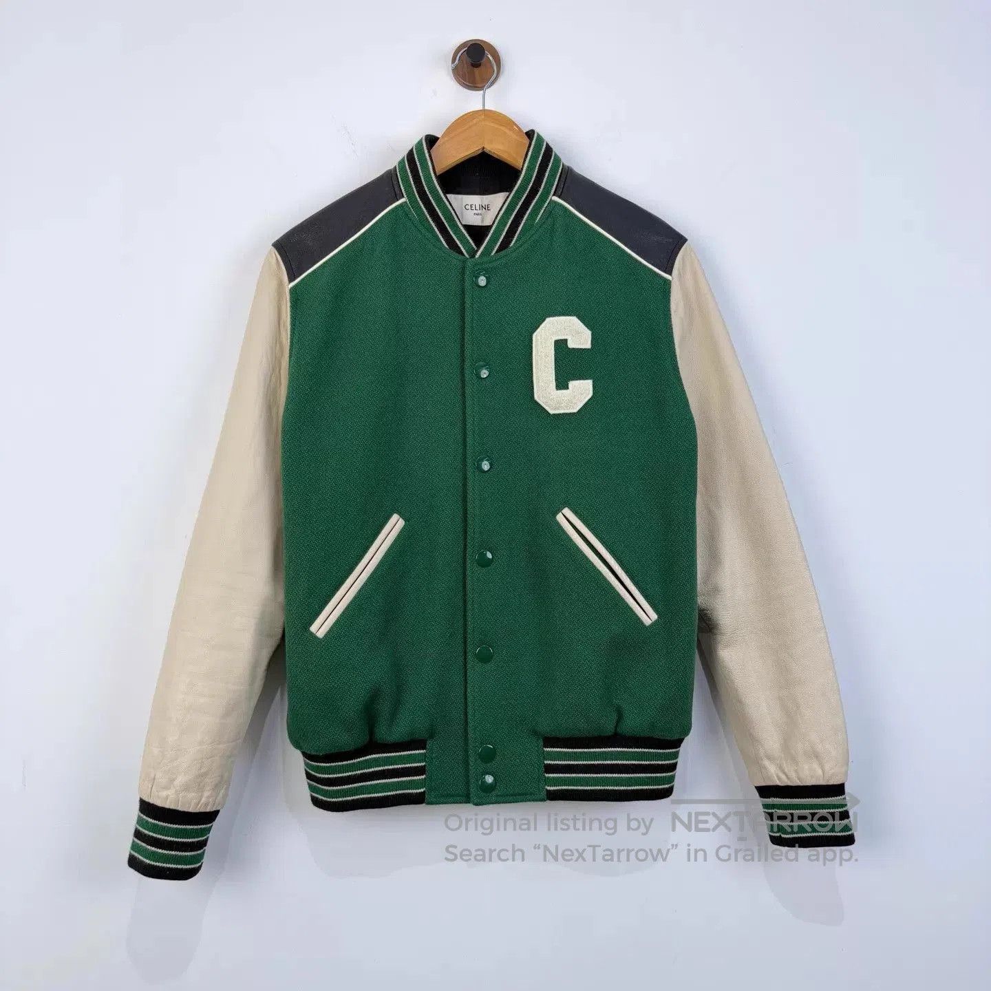 Celine Green Varsity Jacket with Contrast Sleeves - Size S. Size US S / EU 44-46 / 1 - 1 Thumbnail