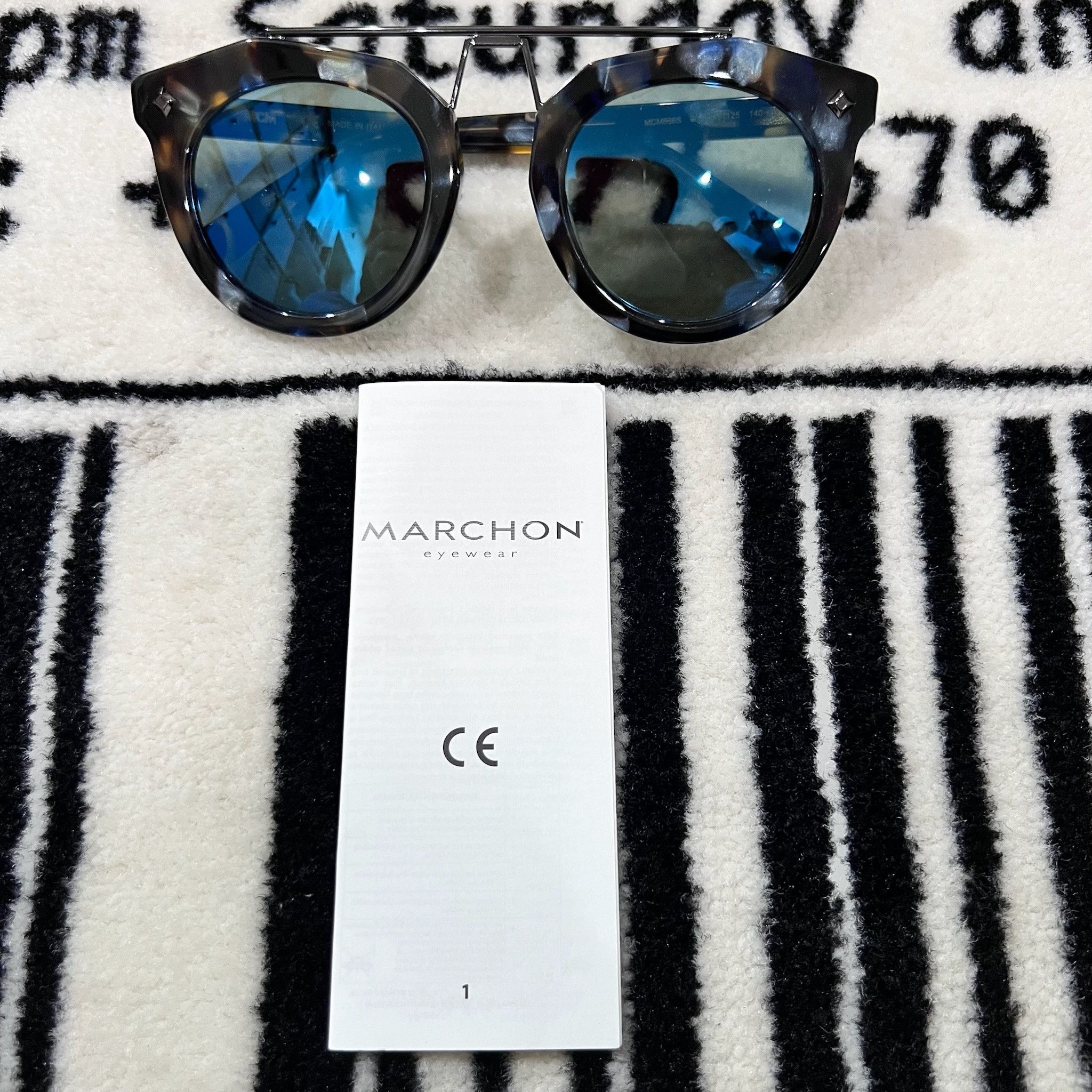image of MCM Round Cat Eye Shape Blue Brown Mirror Lens Sunglasses in Blue/Brown, Men's