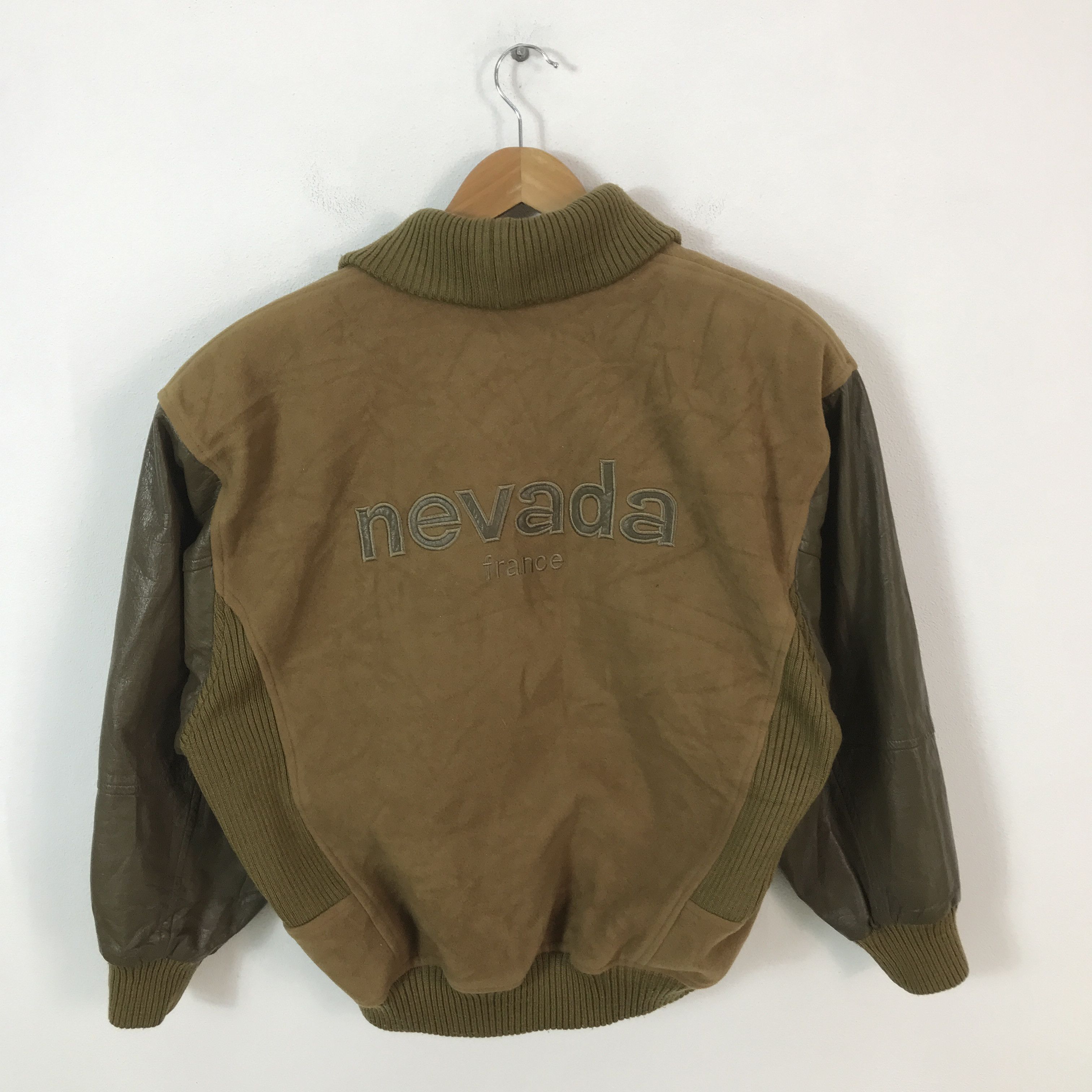 Japanese Brand nevada Wool jacket Leather sleeve jacket Size US L / EU 52-54 / 3 - 2 Thumbnail