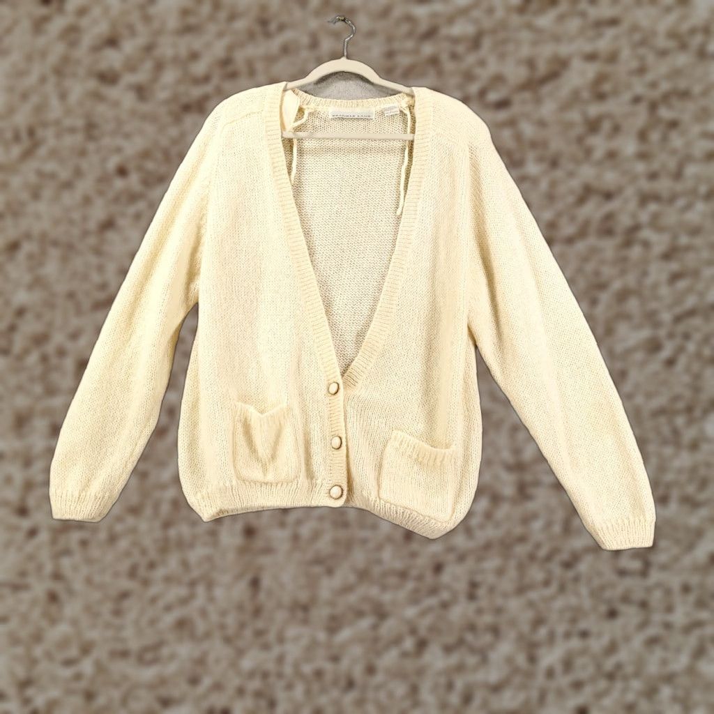 Vintage VINTAGE Bramble Lane Womens CardiganSweater Mohair Ivory Button Long Sleeve V-Neck L (Relaxed Fit) Size L / US 10 / IT 46 - 1 Thumbnail