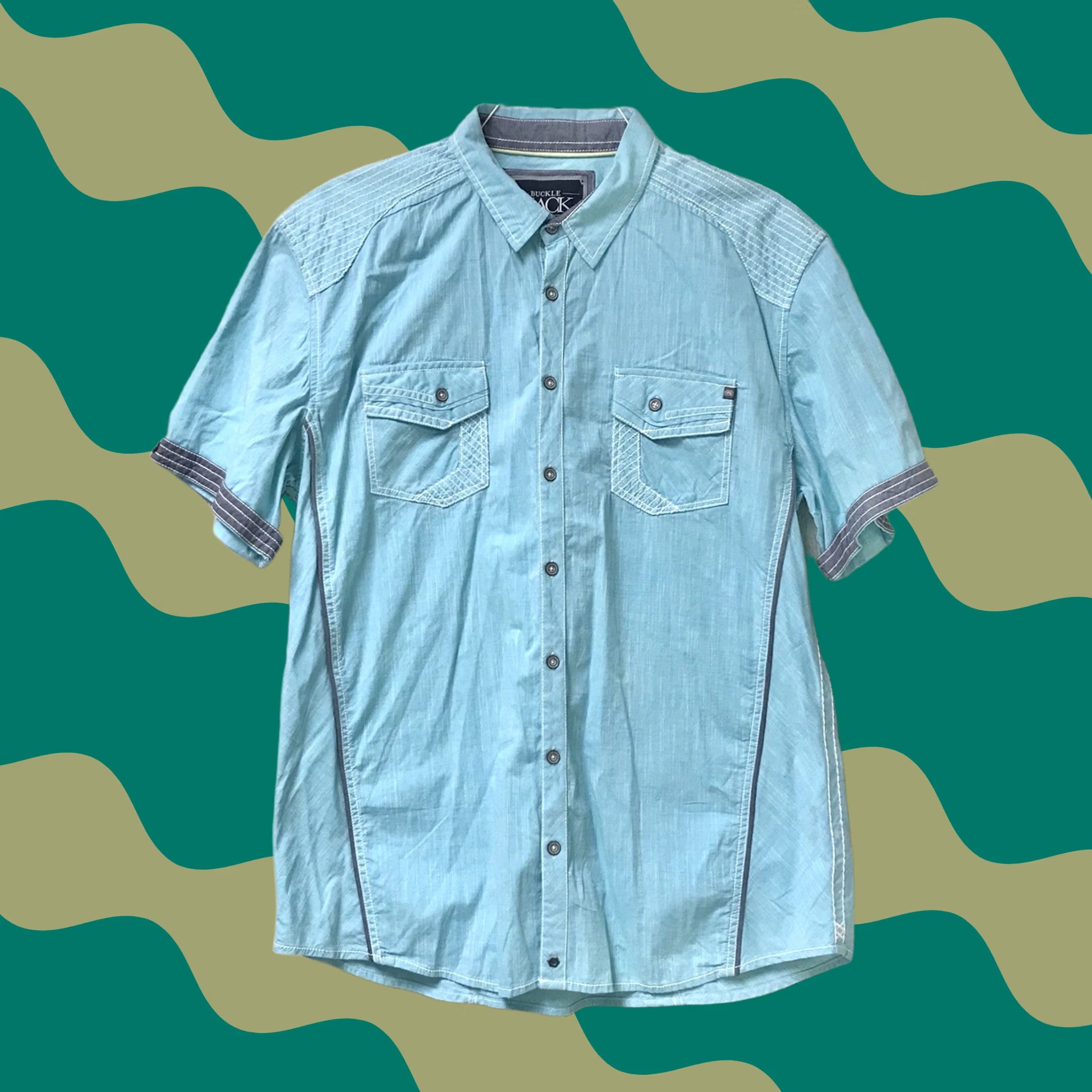 Buckle Black Buckle Black Men Cyan/Yellow Athletic Fit Short Sleeve Button-Up Shirt XL Size US XL / EU 56 / 4 - 1 Thumbnail