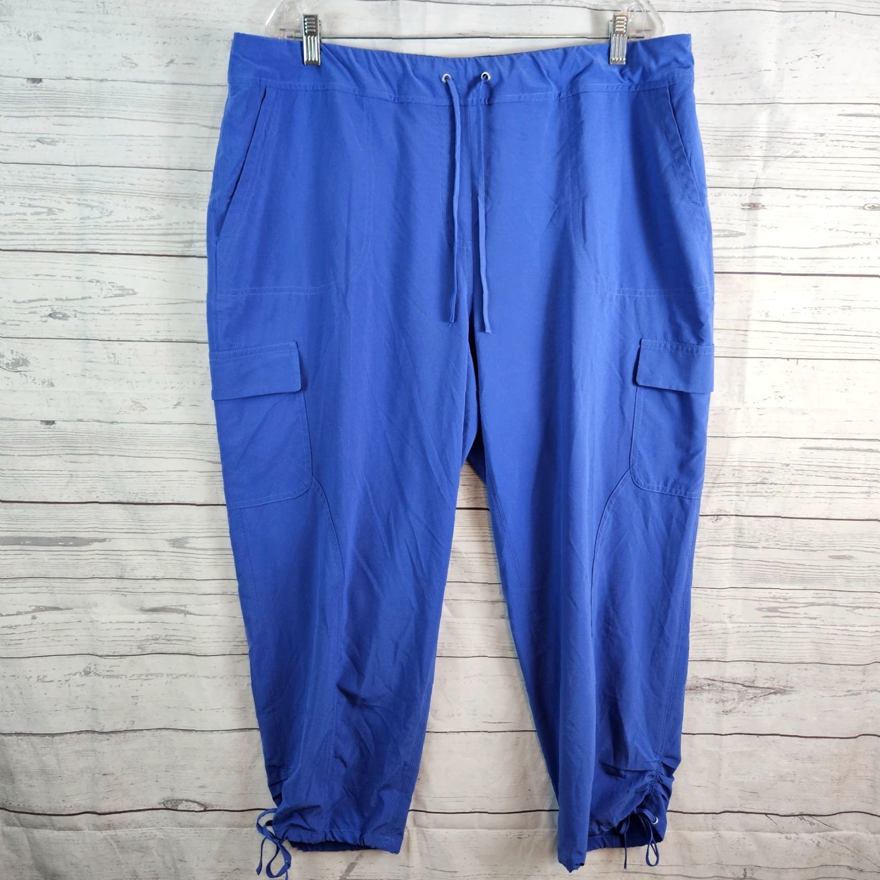 Vintage Chicos Zenergy Womens Cropped Pants XL Blue High Rise Drawstring Cargo Pocket Size 40" / US 18 - 2 Thumbnail