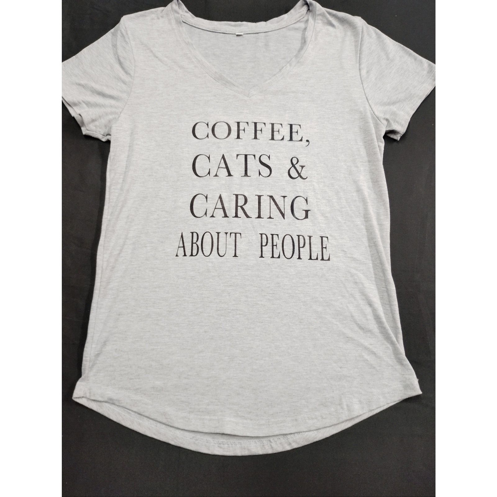 Shein Gray 'Coffee, Cats & Caring About People' Graphic Tee Size M / US 6-8 / IT 42-44 - 1 Thumbnail