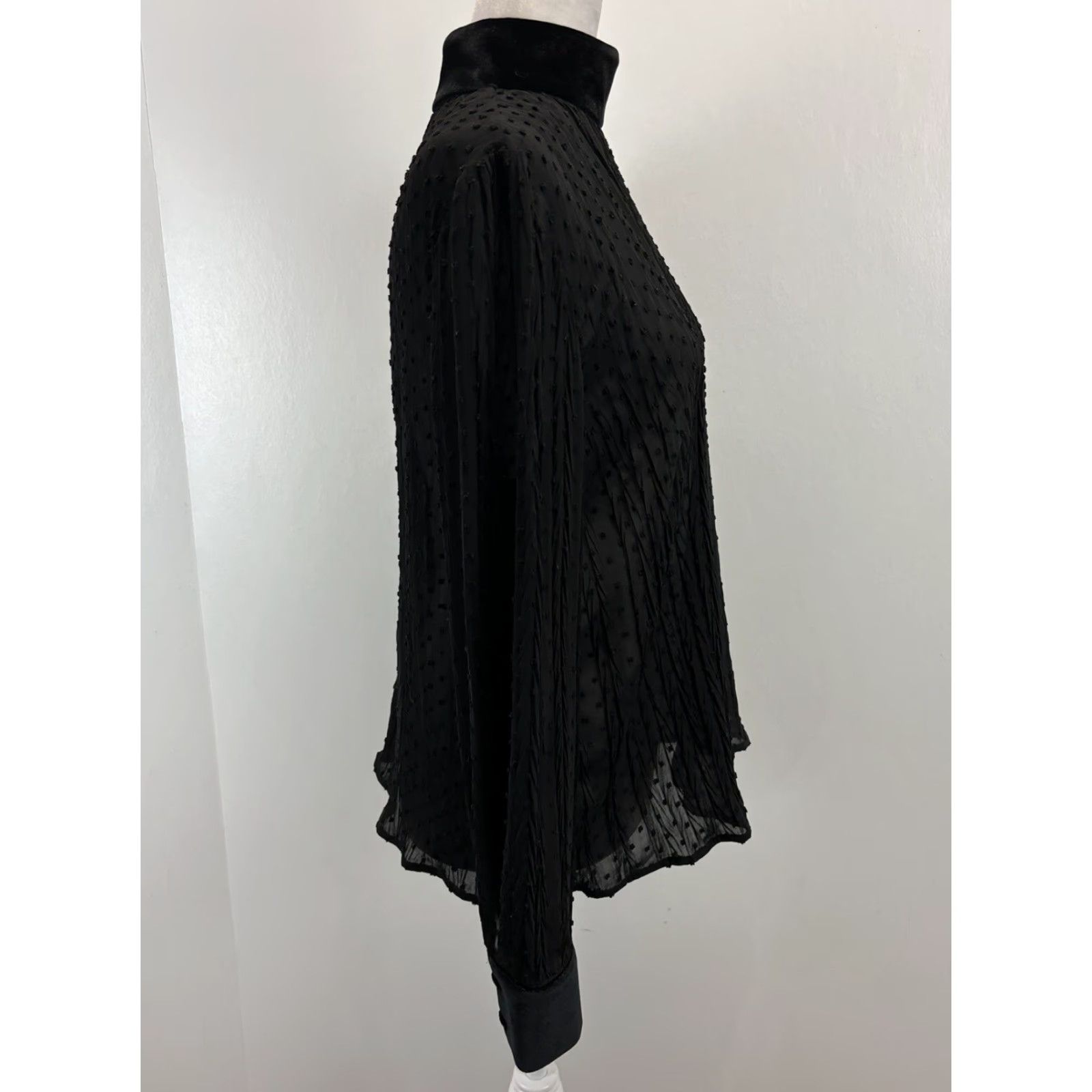 Velvet VINTAGE Mare Mare Blouse Shirt Women L Black Velvet Collar Cuffs Sheer Goth Size L / US 10 / IT 46 - 4 Thumbnail