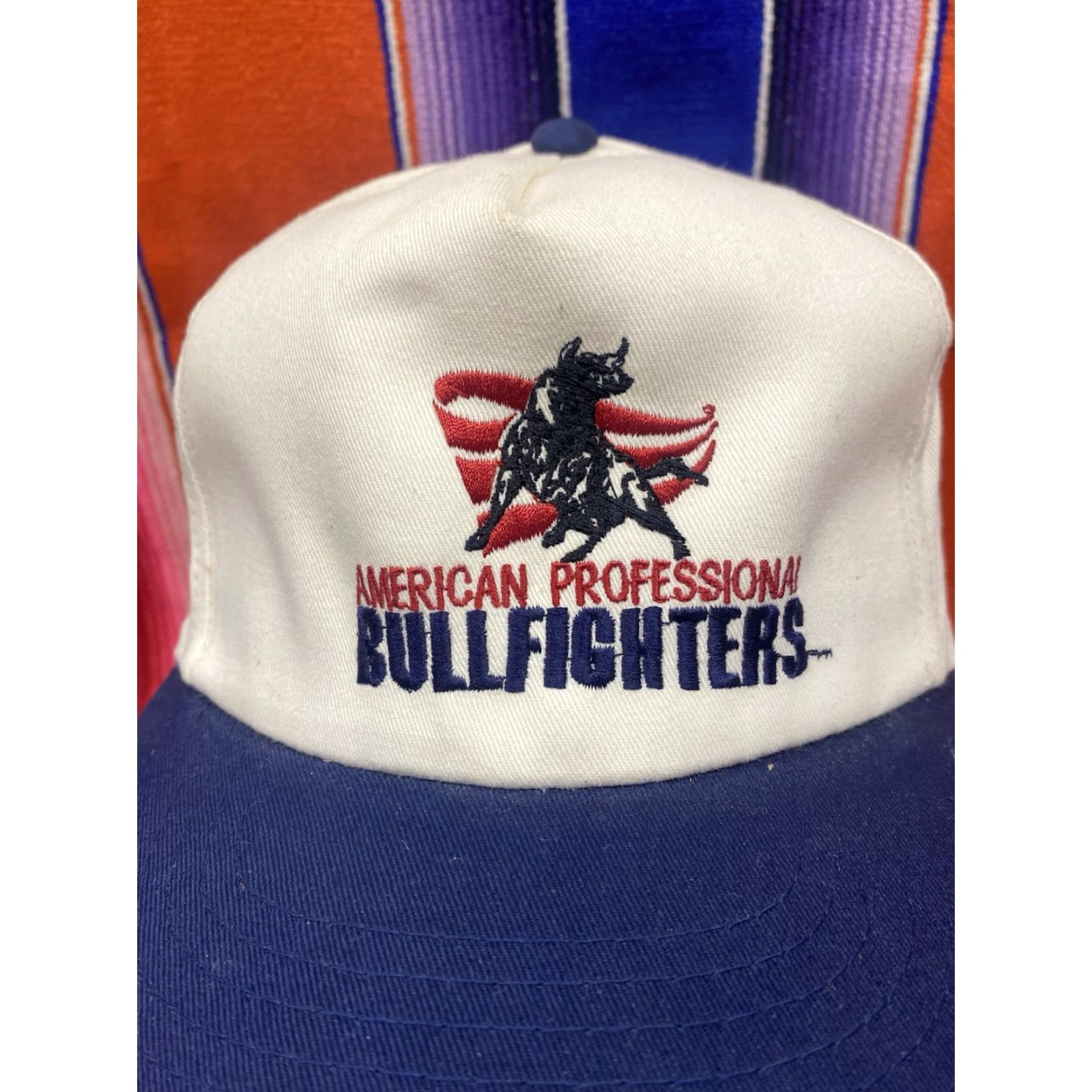 Vintage VINTAGE American Professional Bullfighters Hat Cap Snap Back Embroidered OSFM White, Adjustable, Lightweight, Breathable, Cotton, Western Cowboy Men Size ONE SIZE - 2 Thumbnail